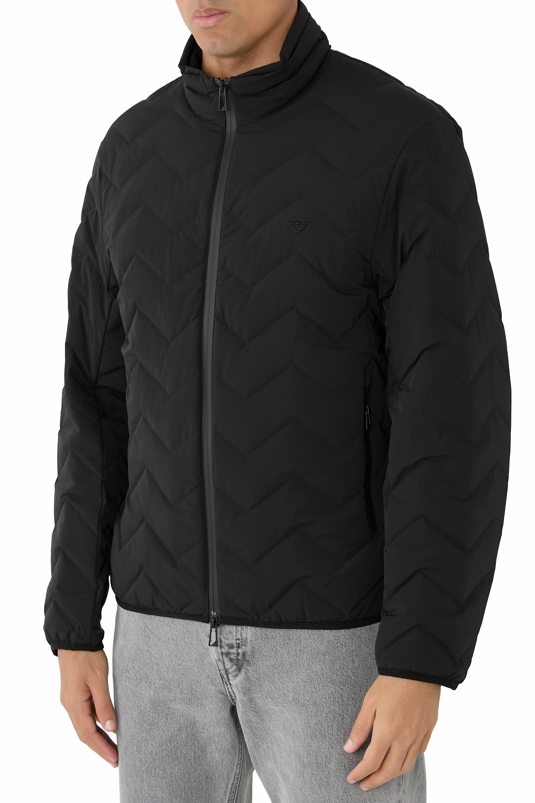 Water-Repellent Chevron Quilted Nylon Spandex Down Jacket