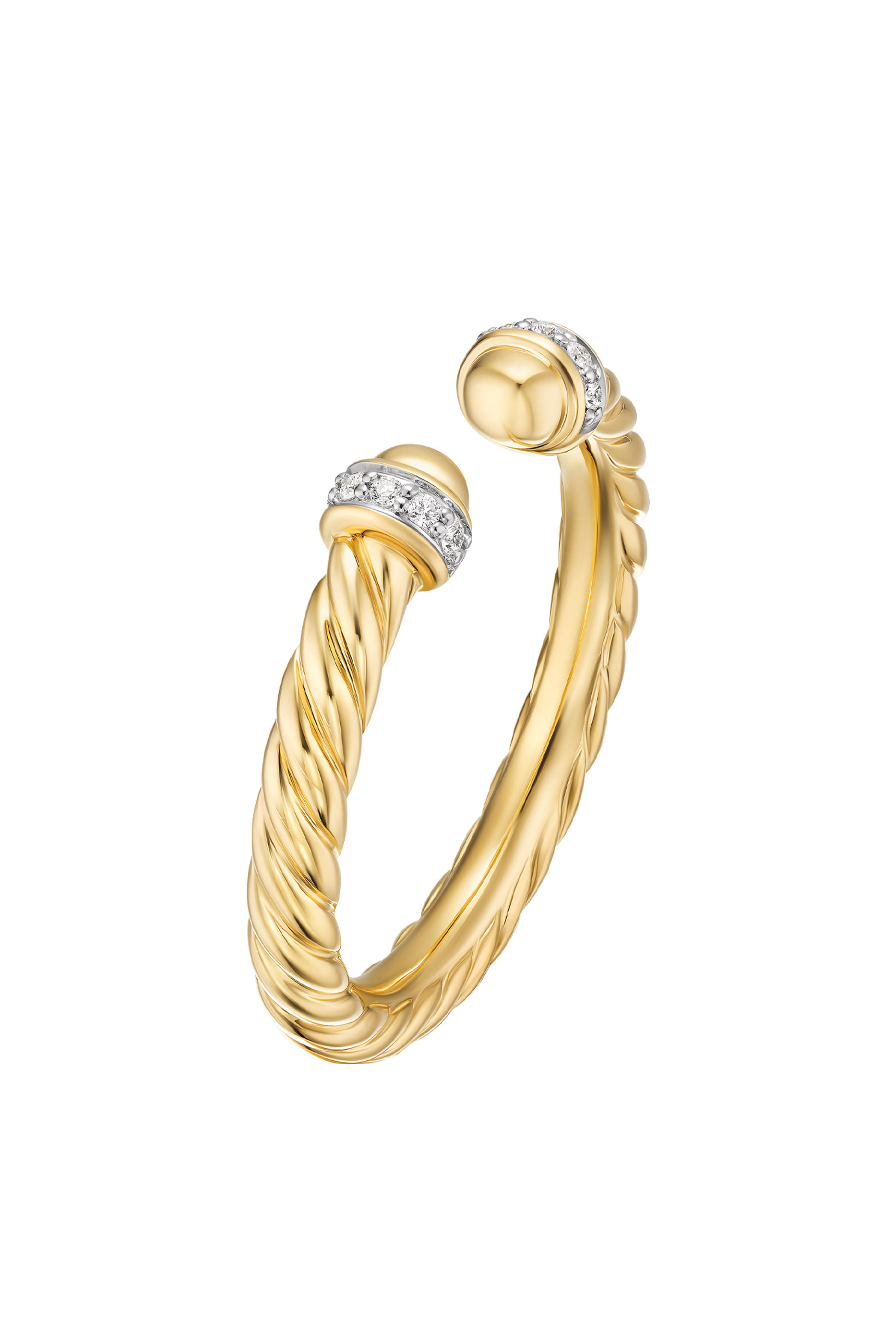 Cable Band Open Ring, 18K Yellow Gold with Diamonds 