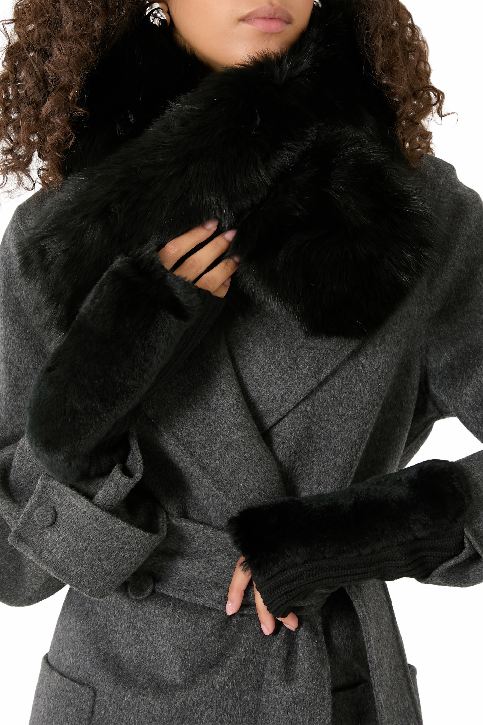 Cashmere Wool Knit and Rex Rabbit Fingerless Gloves 