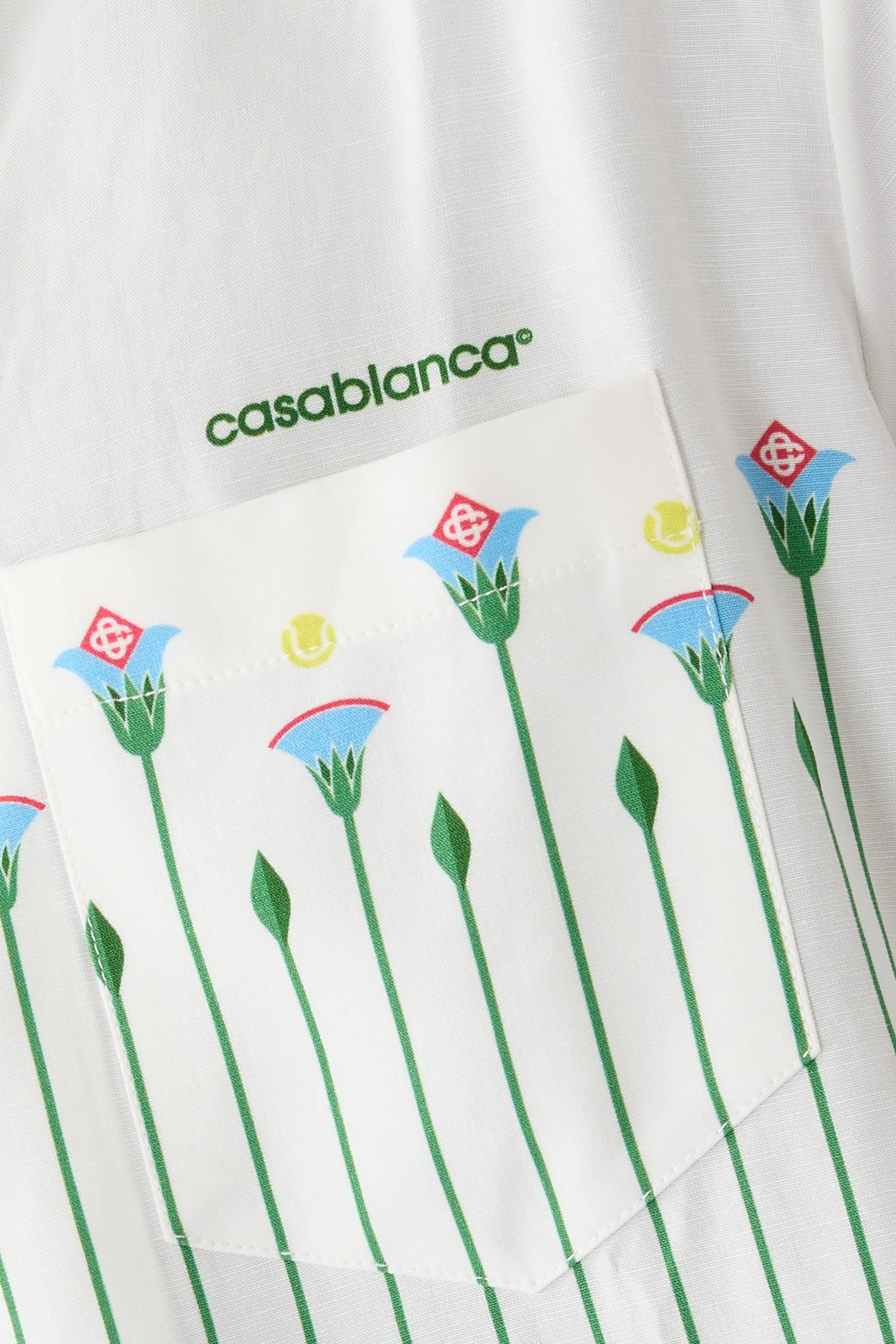  Linen Floral Stripe Sporty Short Sleeve Shirt 