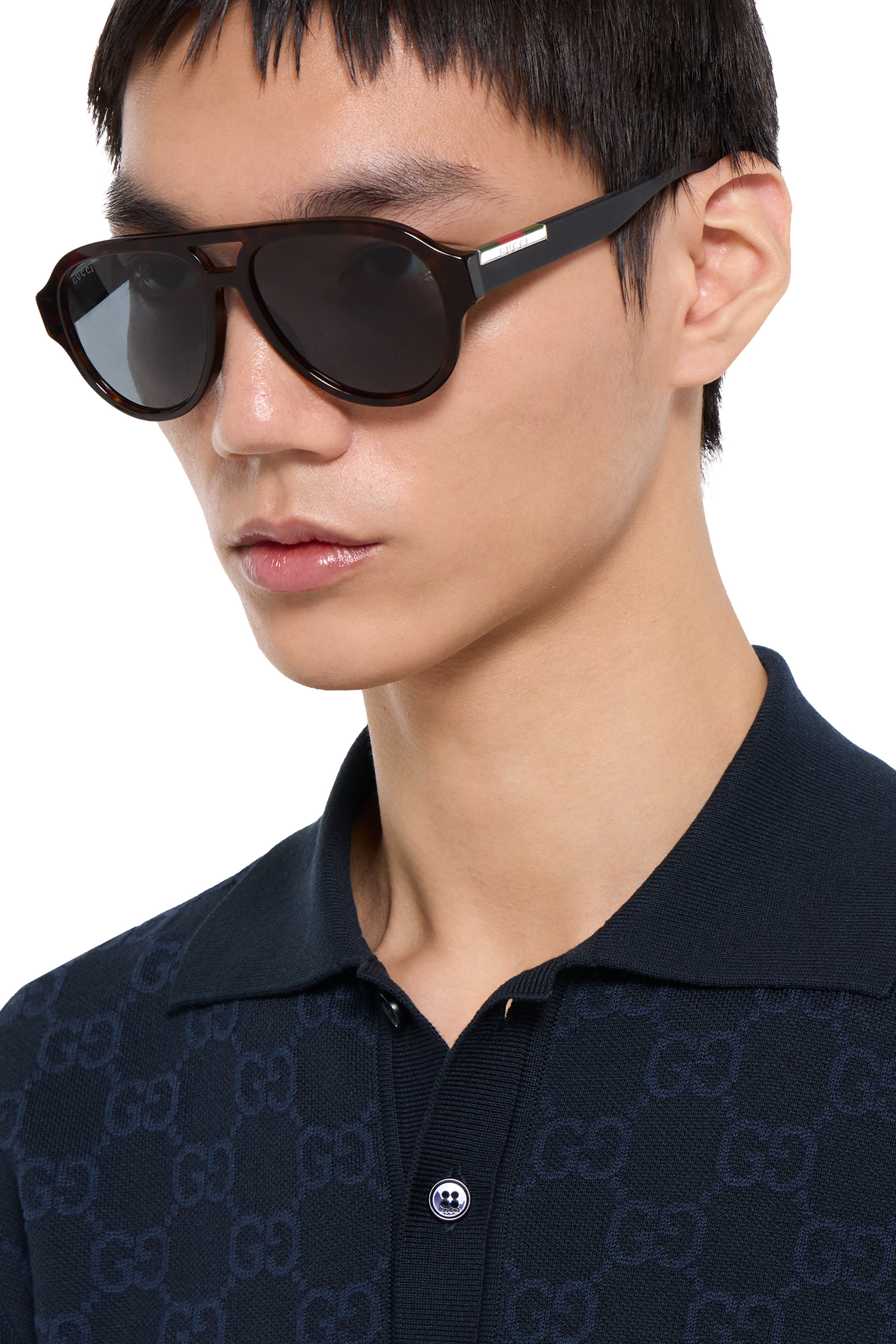  GG Cotton Silk Jacquard Polo Shirt