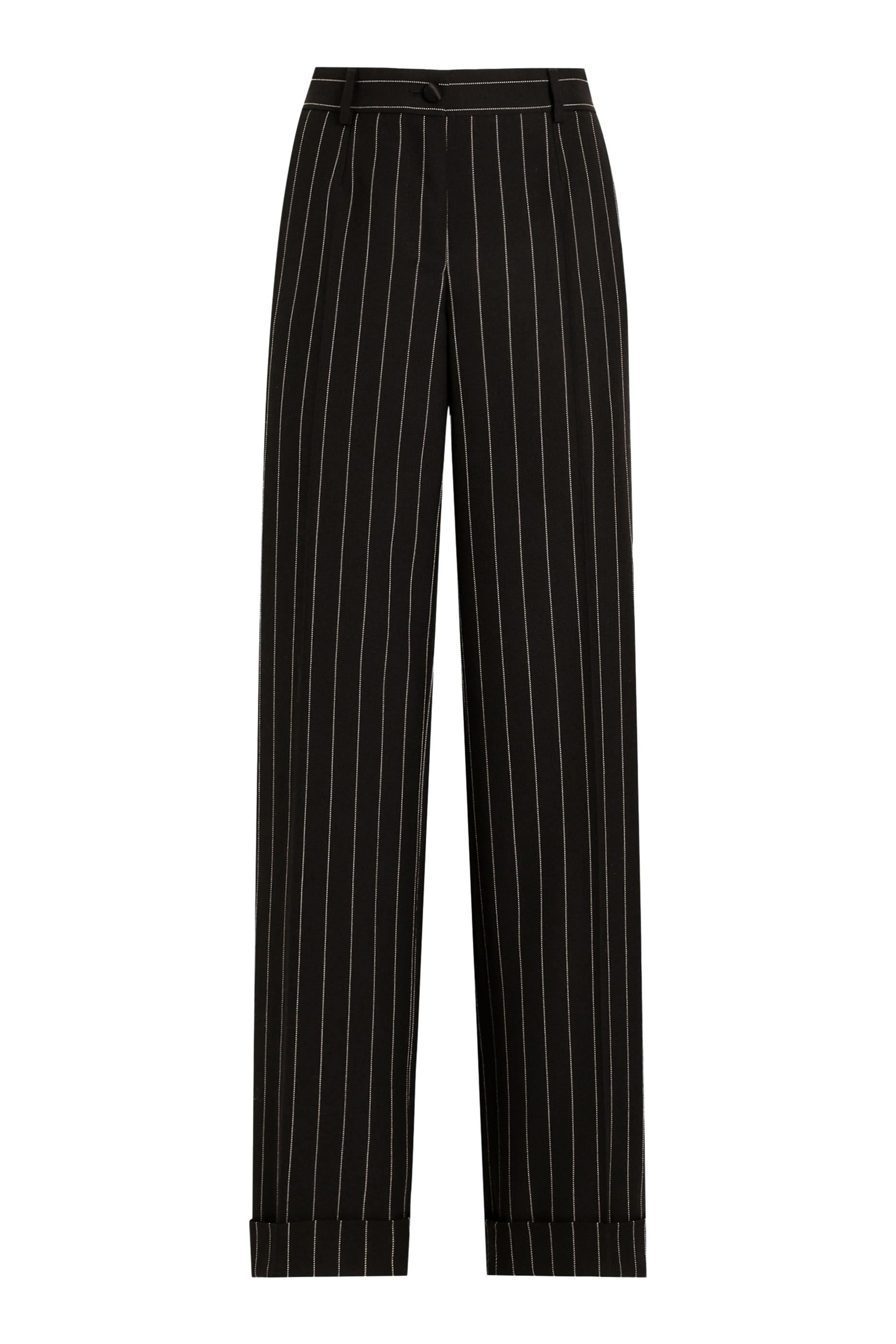 Straight-Leg Pinstripe Wool Pants with Turn-Ups 