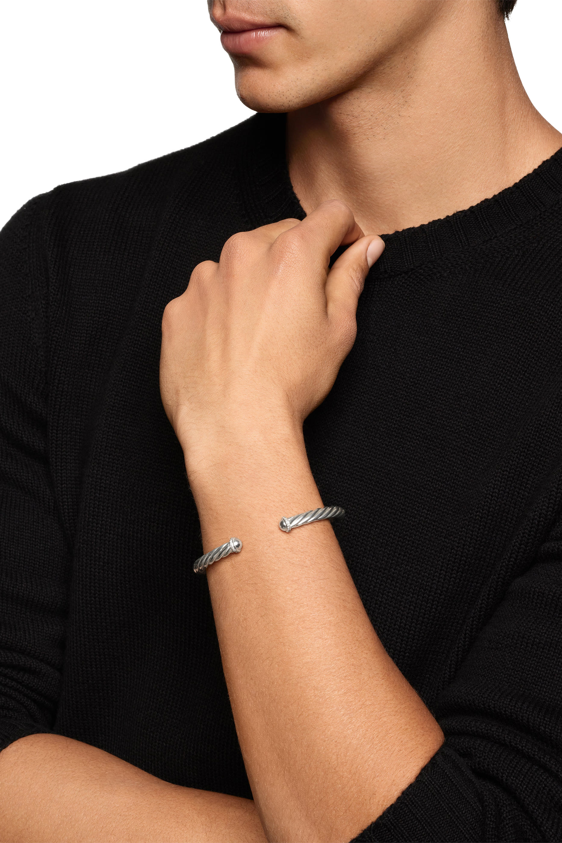 Cable Cuff Bracelet, Sterling Silver with Diamonds