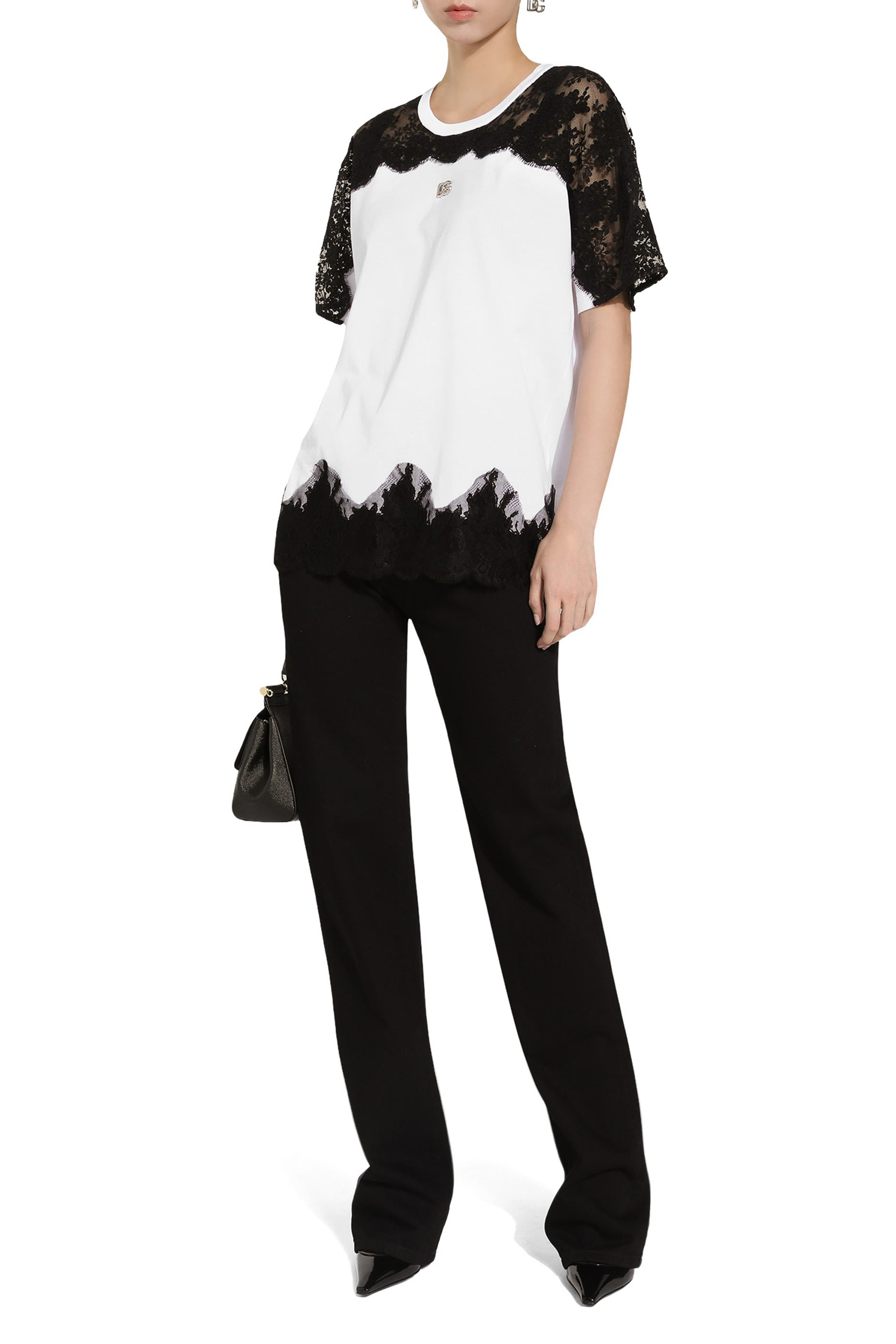 Jersey T-Shirt with DG Logo and Lace Inserts