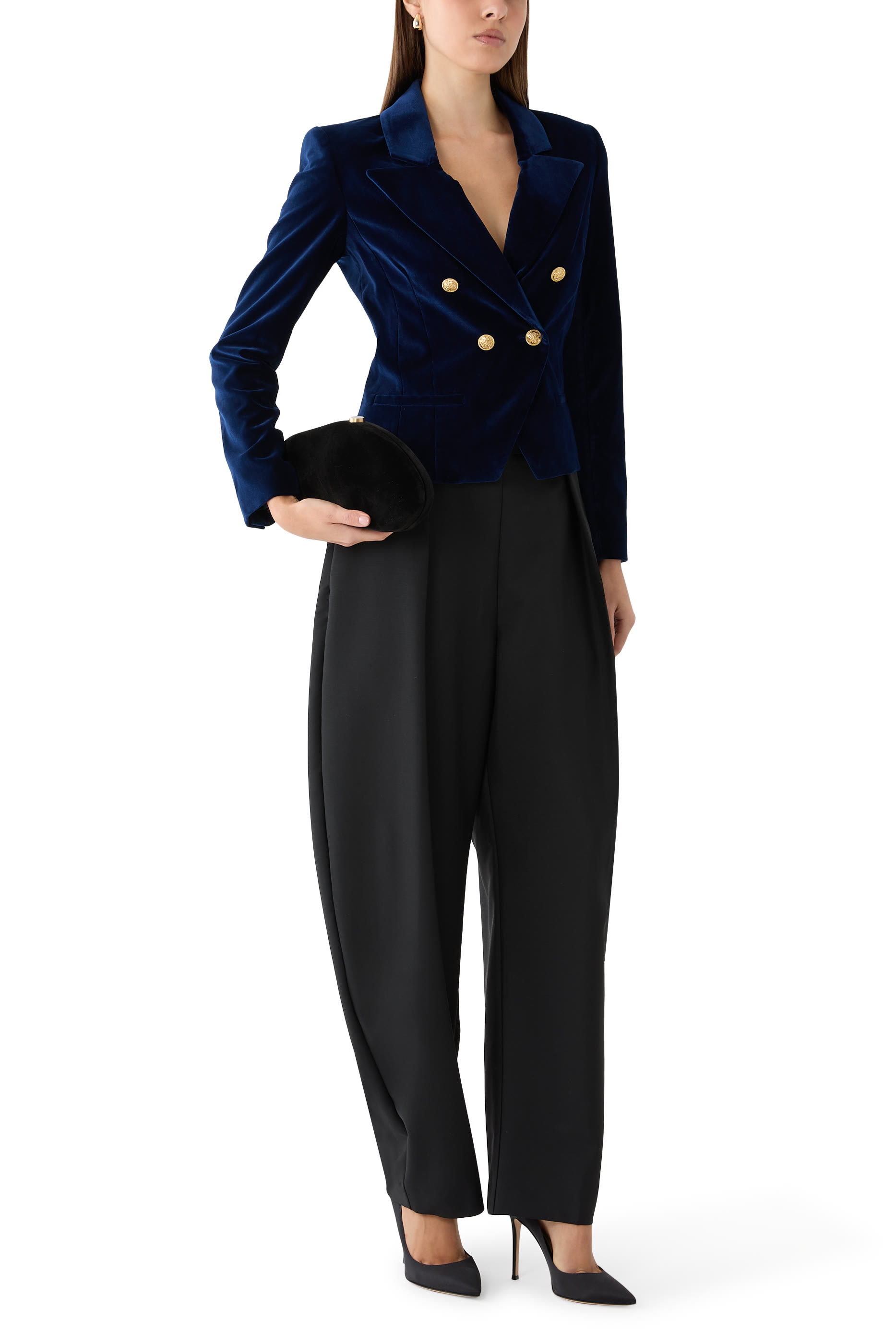 Sable Double-Breasted Cropped Blazer