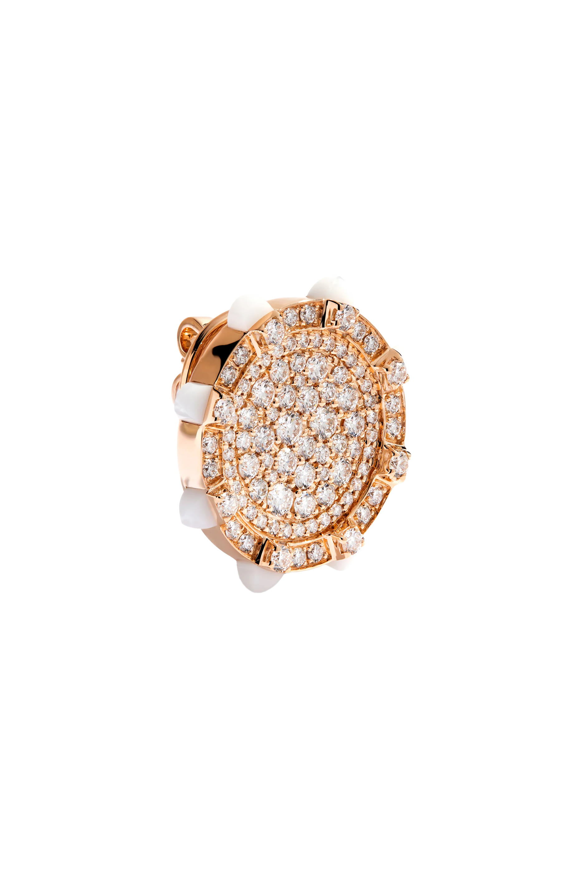 Tip-Top Statement Stud Earrings, 18k Rose Gold, White Agate & Diamond