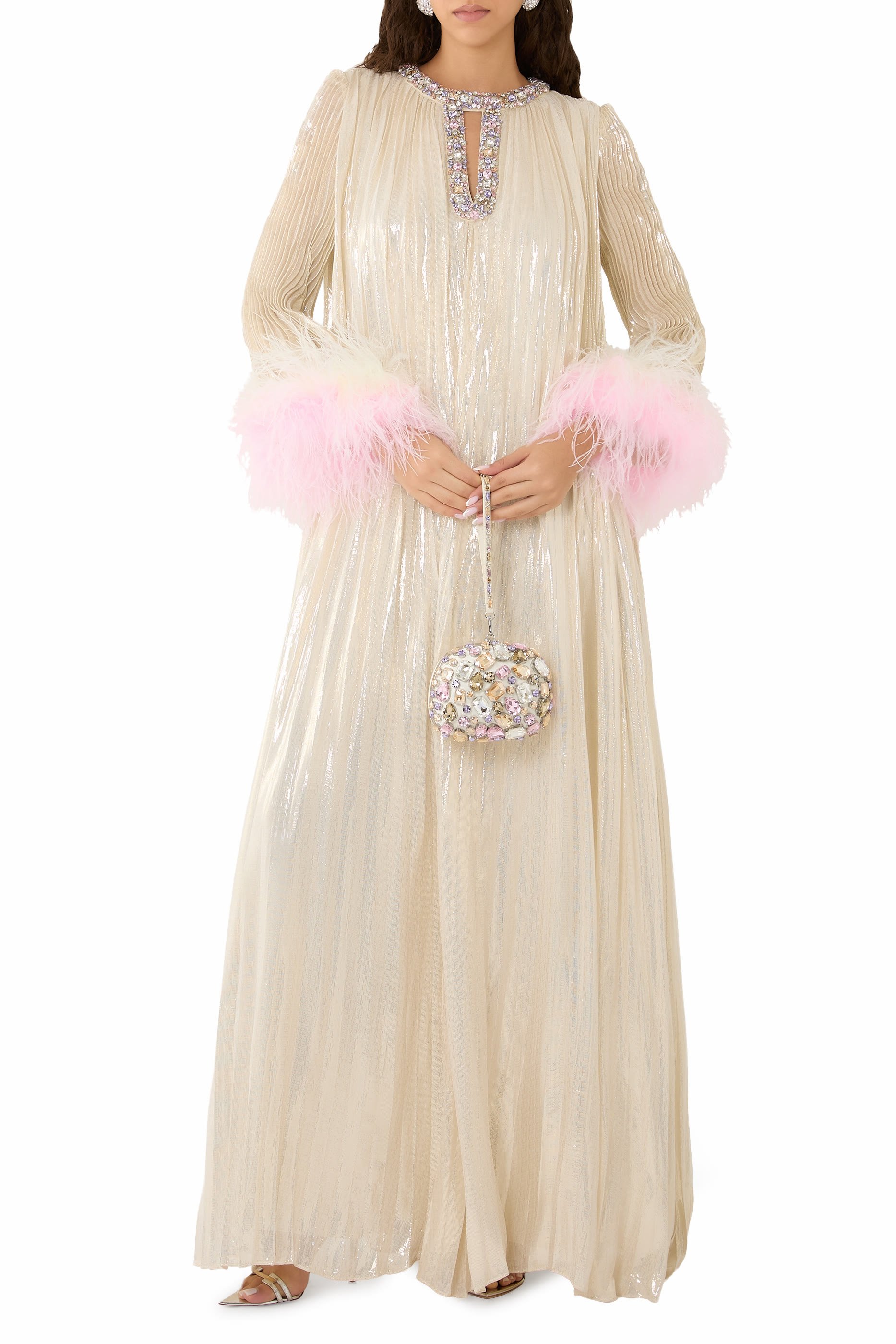 Multi Crystal Embellished Top Handle Clutch Bag 