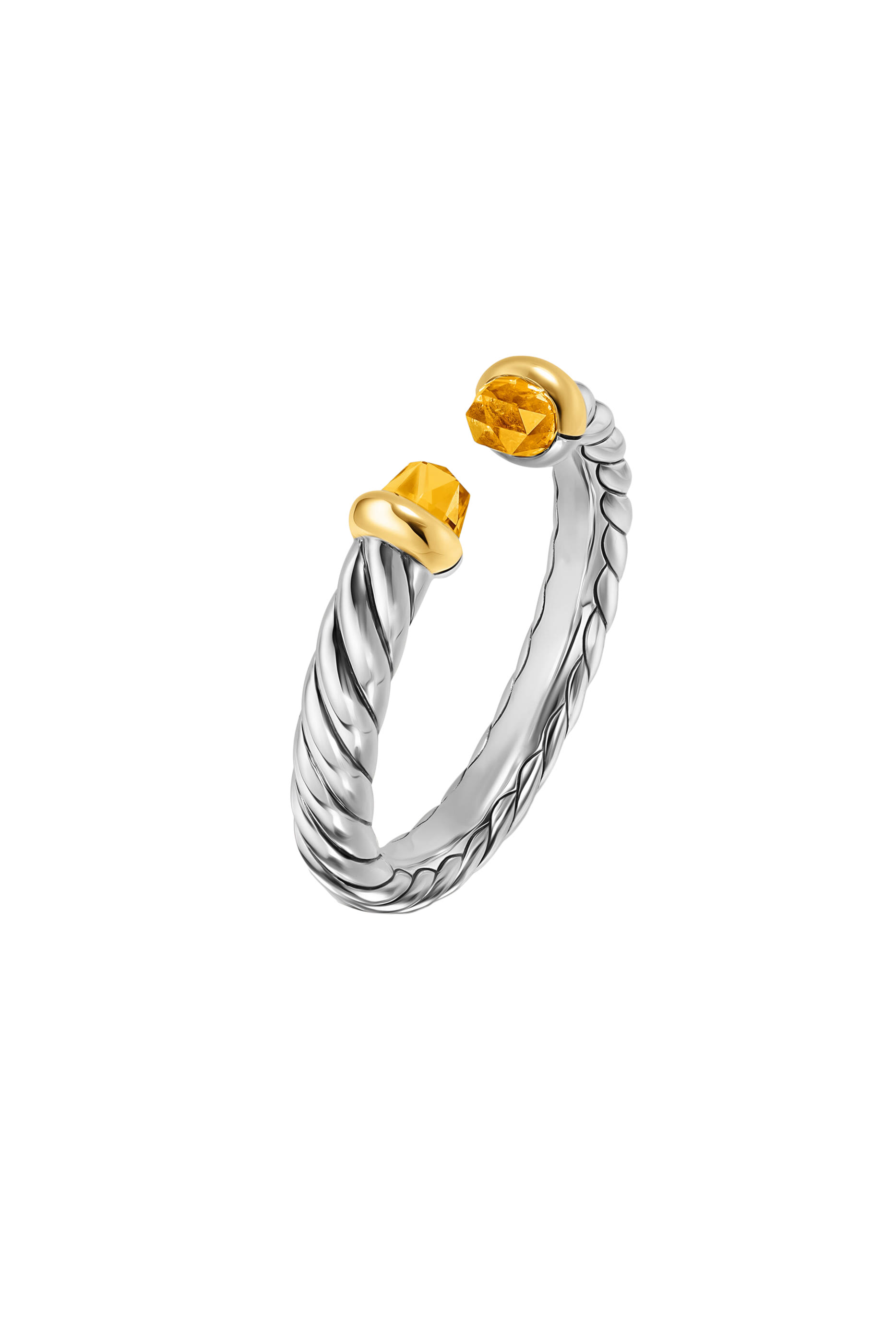 Petite Cable Open Ring, Sterling Silver with 14K Yellow Gold & Citrine