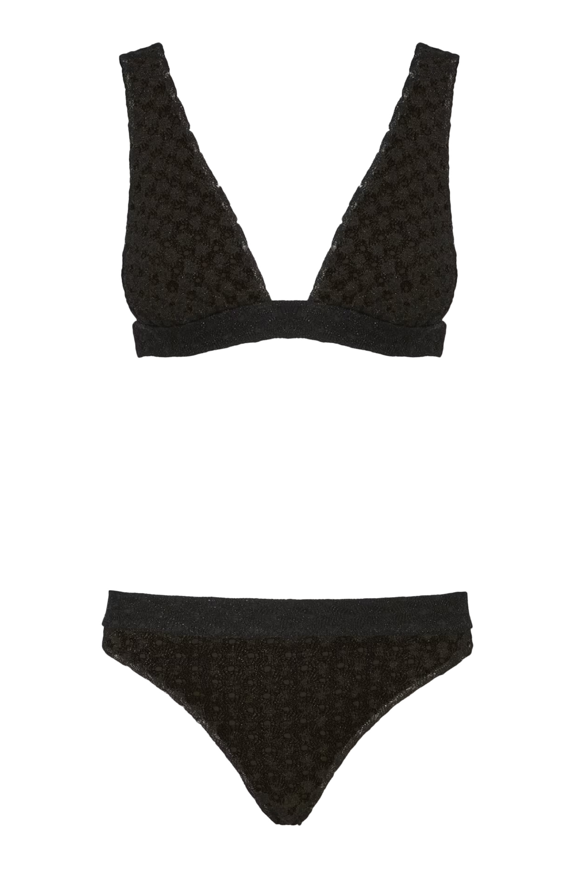 Mare Solid Raschel Lace Plunge Bikini Set 