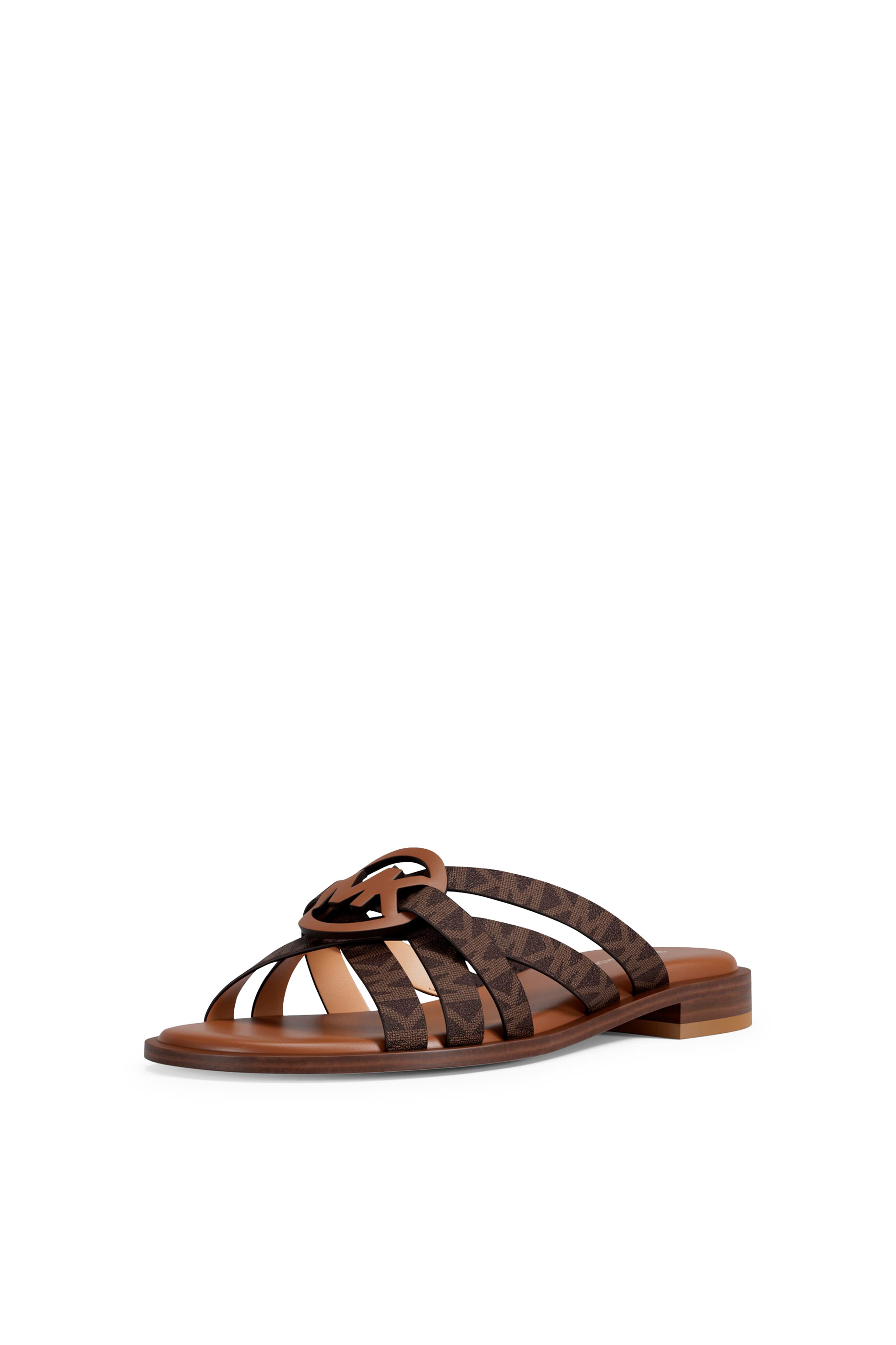  Erika Signature Logo and Leather Slide Sandals