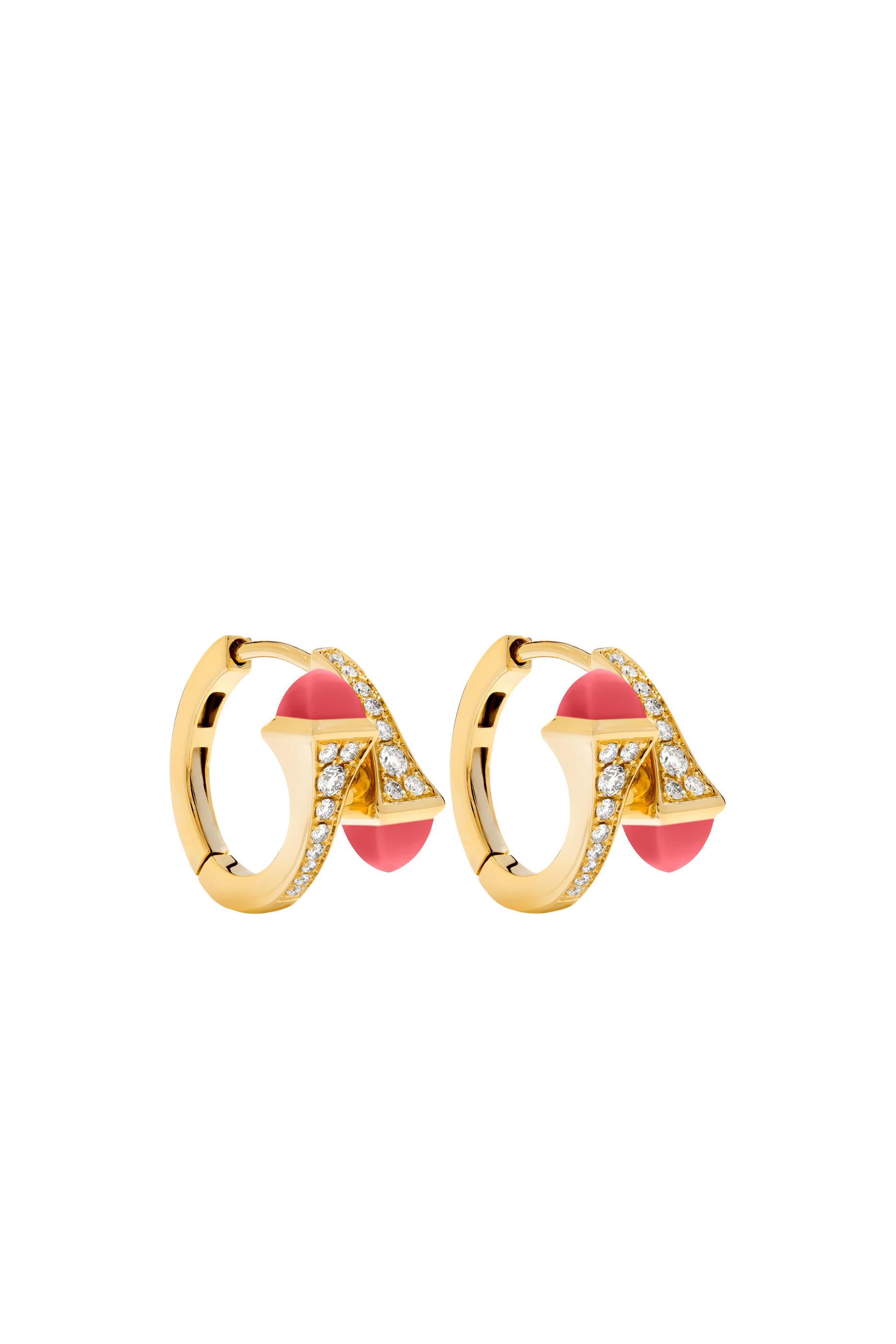 Cleo Huggie Earrings, Pink Coral & Diamond