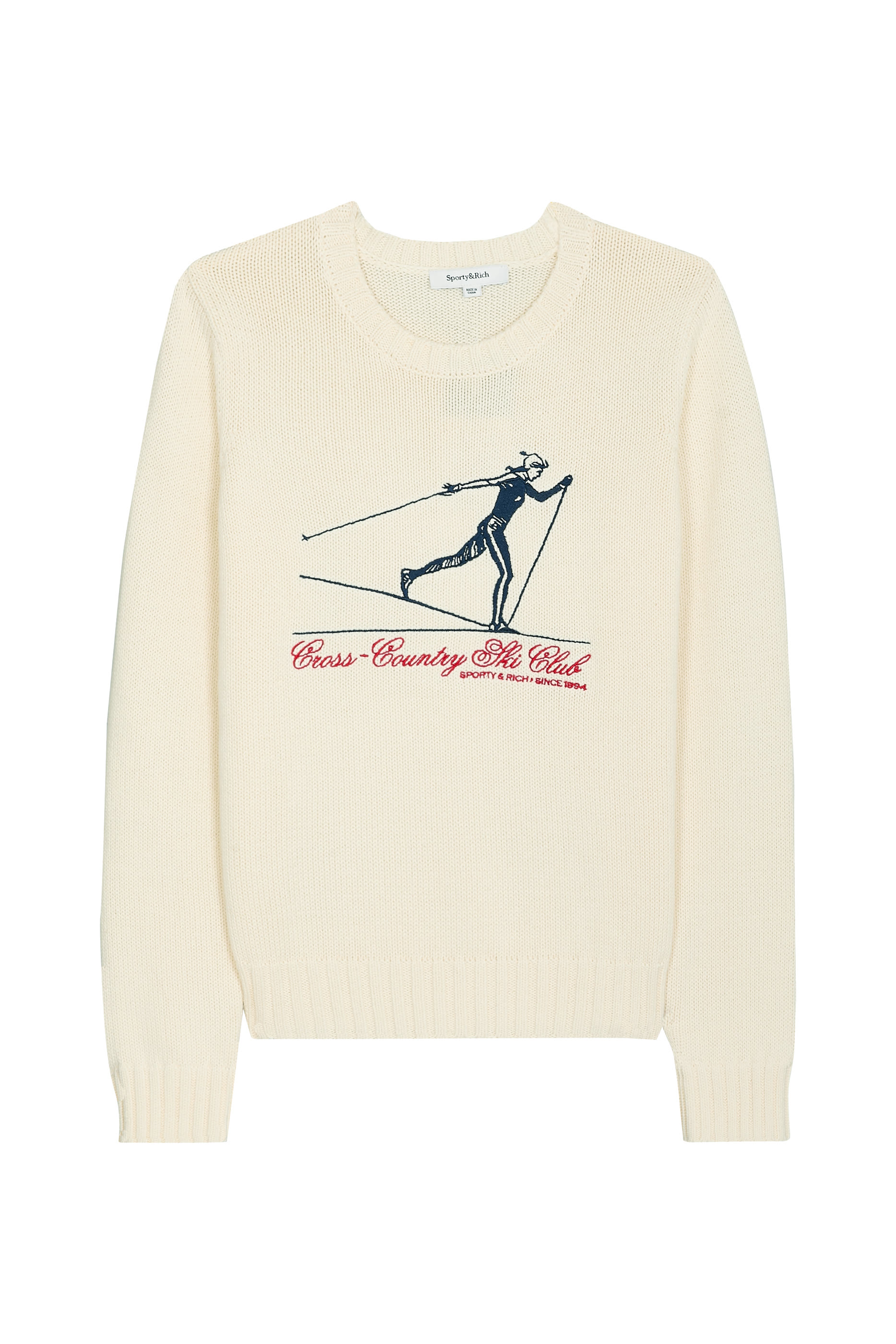 Graphic-Print Ribbed-Trim Sweater