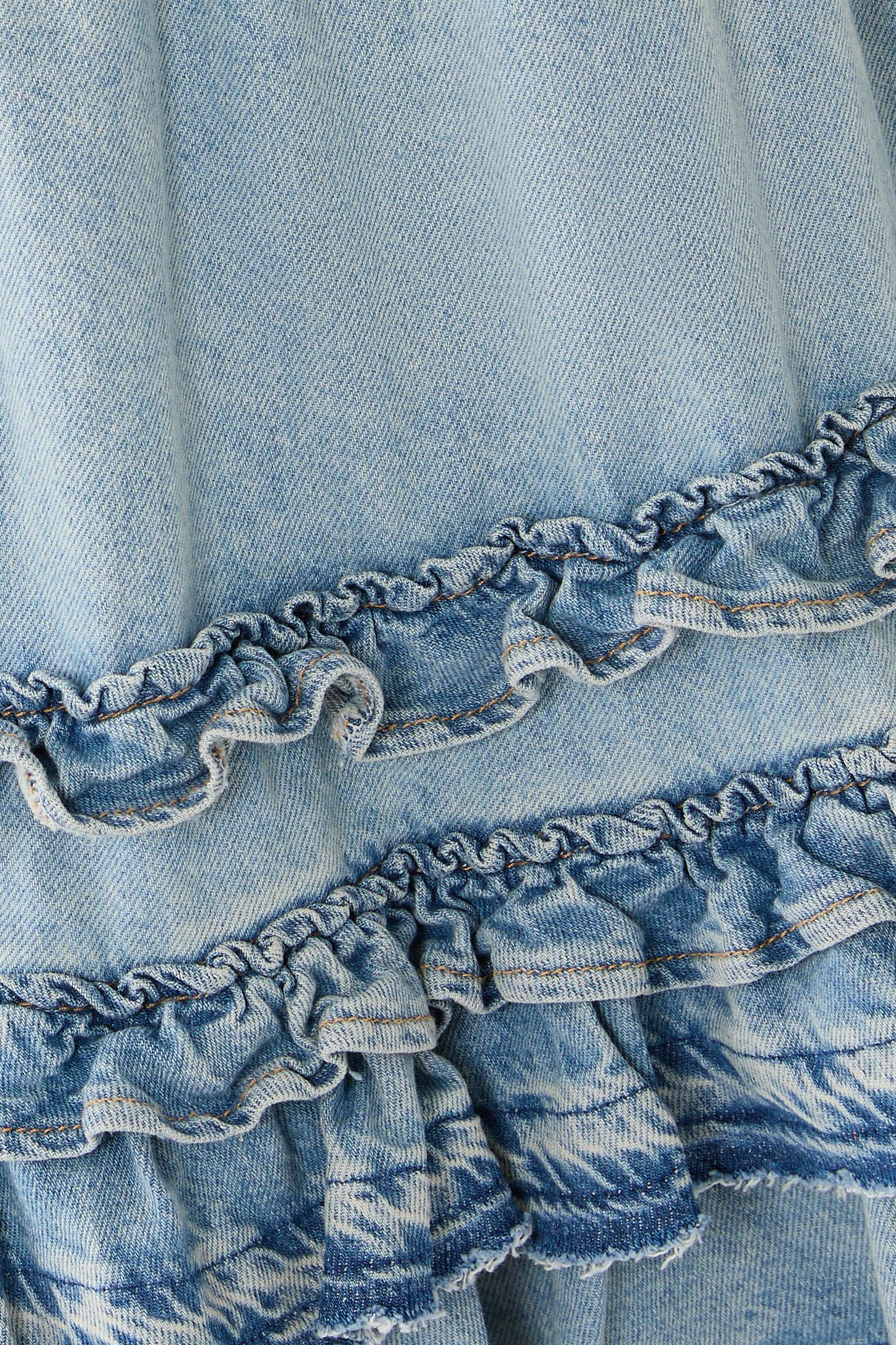 Lightweight Denim Frill Midi Skirt