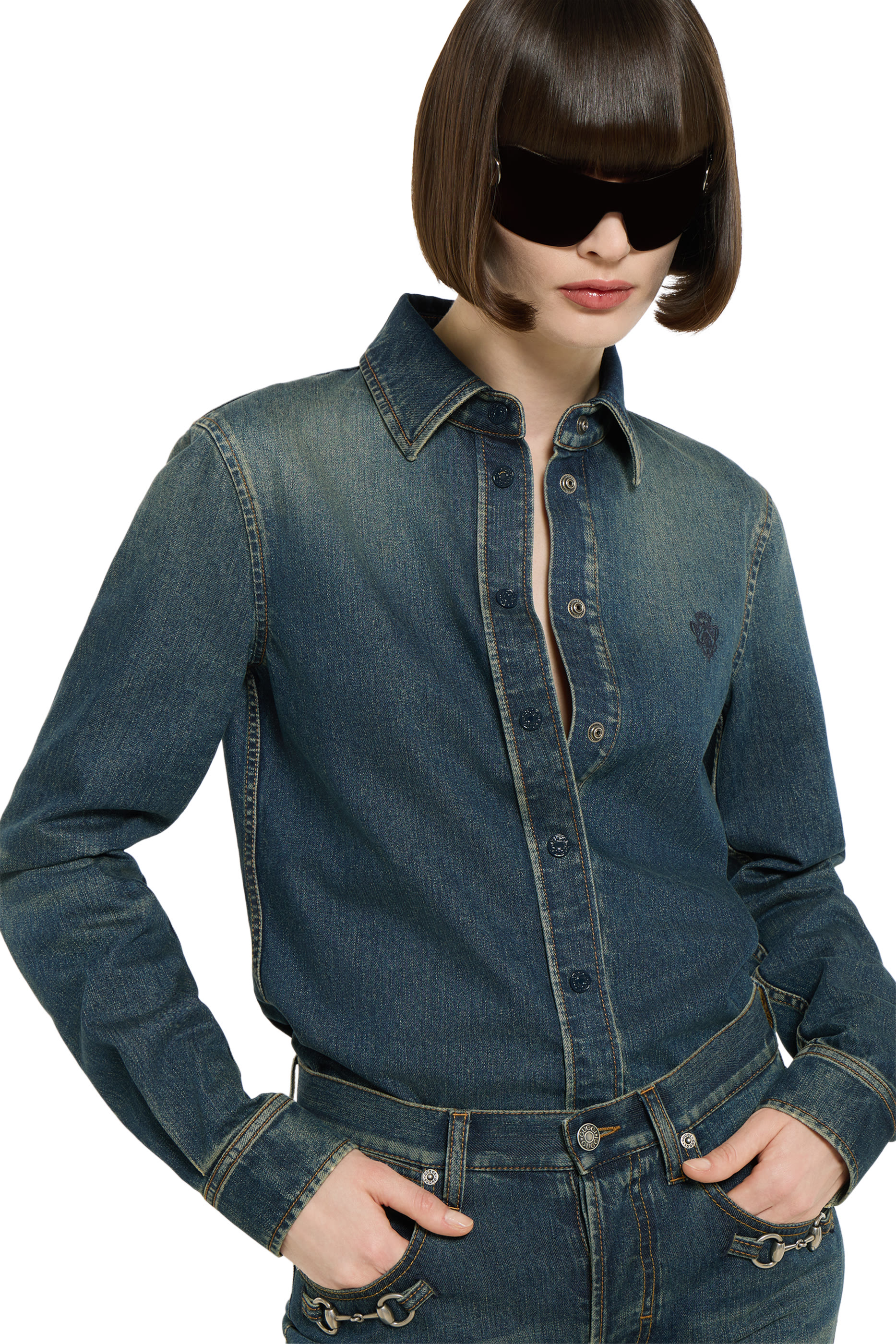 Crest Embroidery Denim Shirt