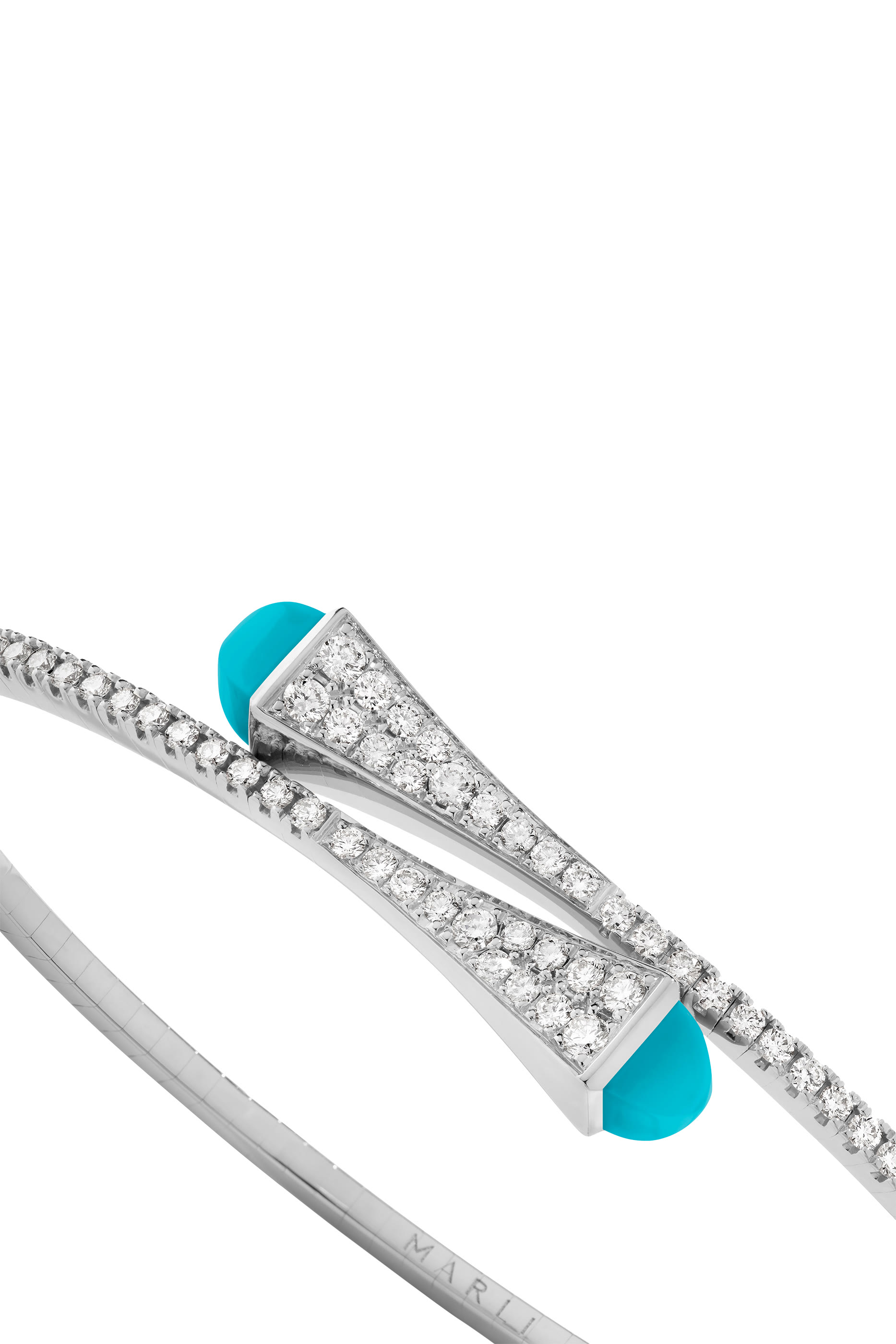 Cleo Slim Bangle, 18k White Gold with Turquoise & Diamonds