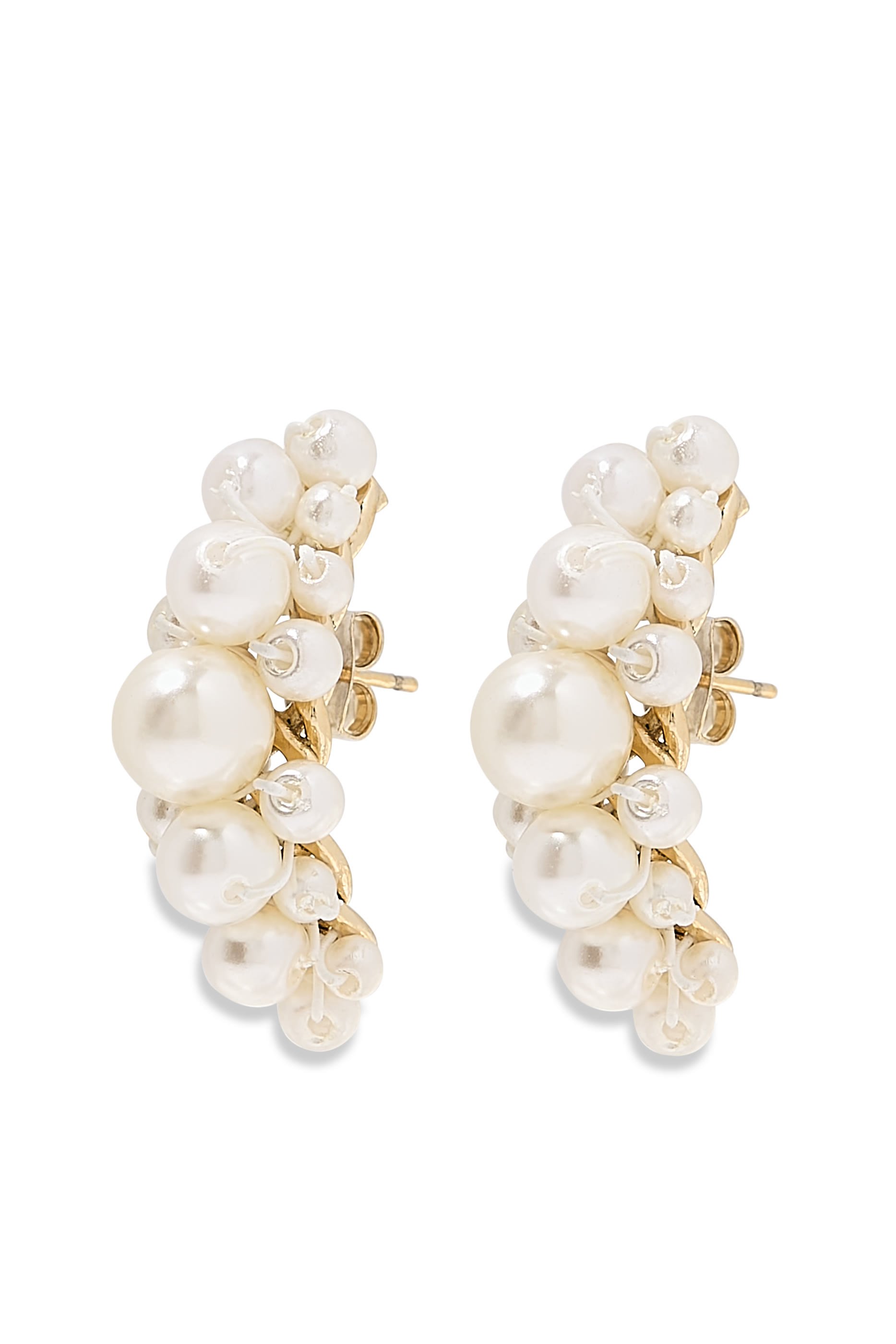 Cluster Pearl Stud Cuff Earrings, 14K Yellow Gold & Swarovski Pearls