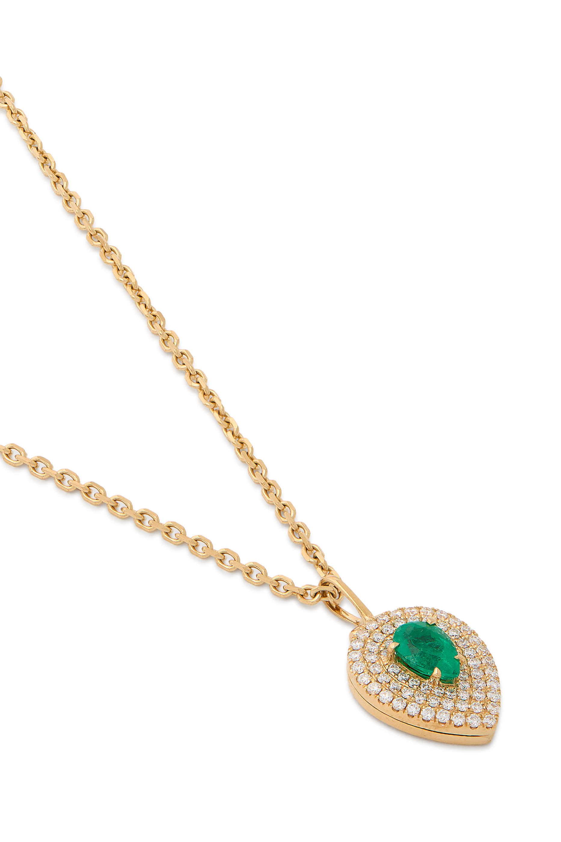 Pear-Shaped Loulou Locket, 18k Yellow Gold, Diamonds & Emerald