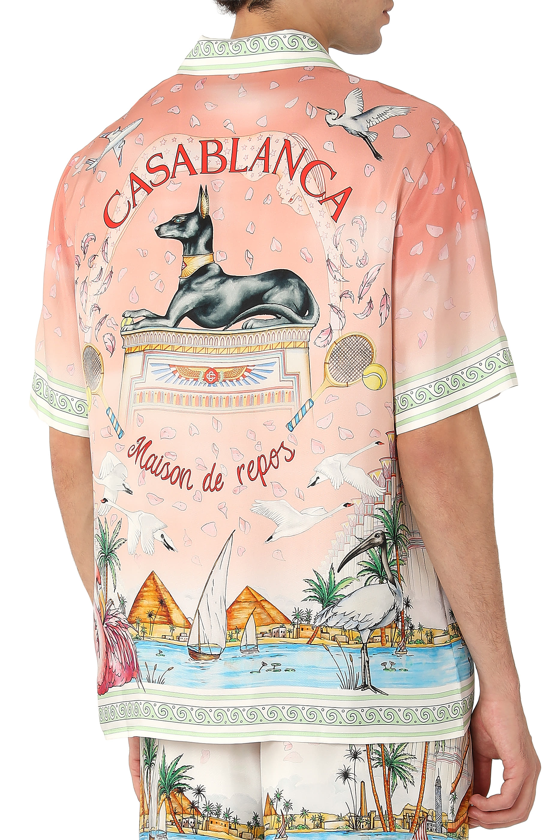 Radiating Monogram Short Sleeve Silk Shirt