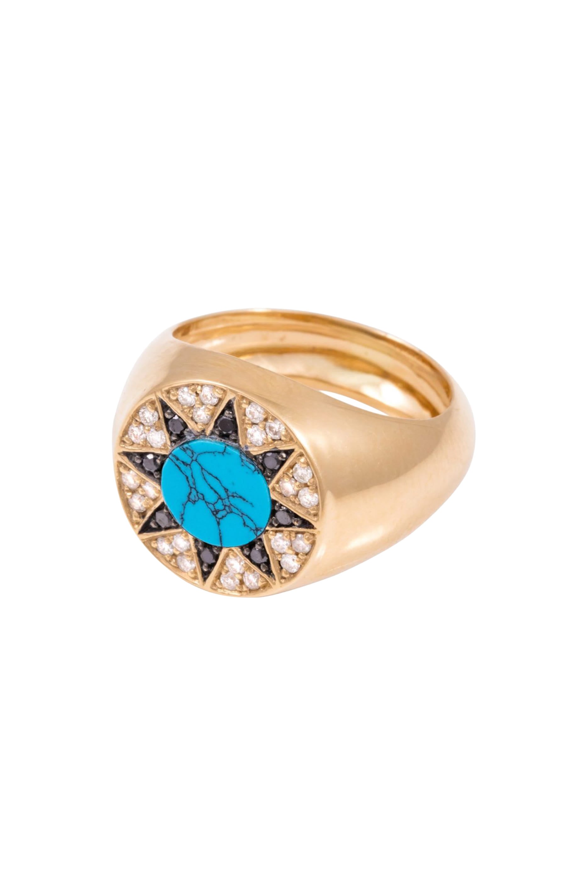 Ibiza Golden Pinky Ring, 18k Yellow Gold with Diamonds & Turquoise