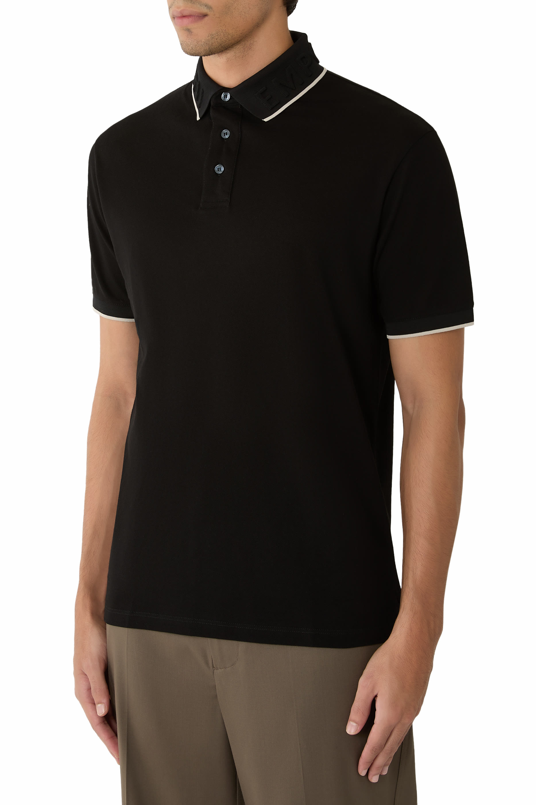 Embossed Logo Collar Piqué Polo Shirt