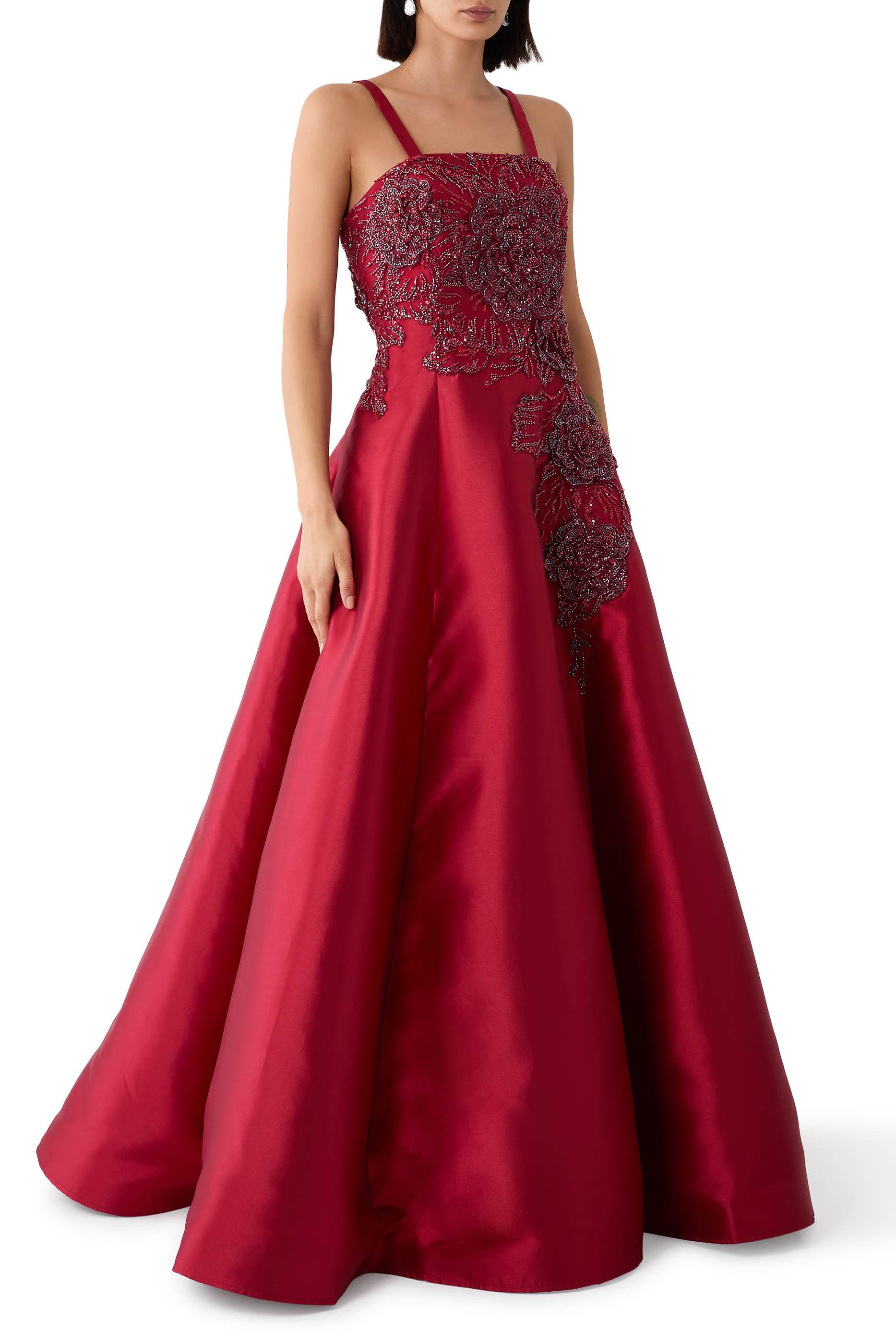 Strapless Floral Appliqué Ball Gown