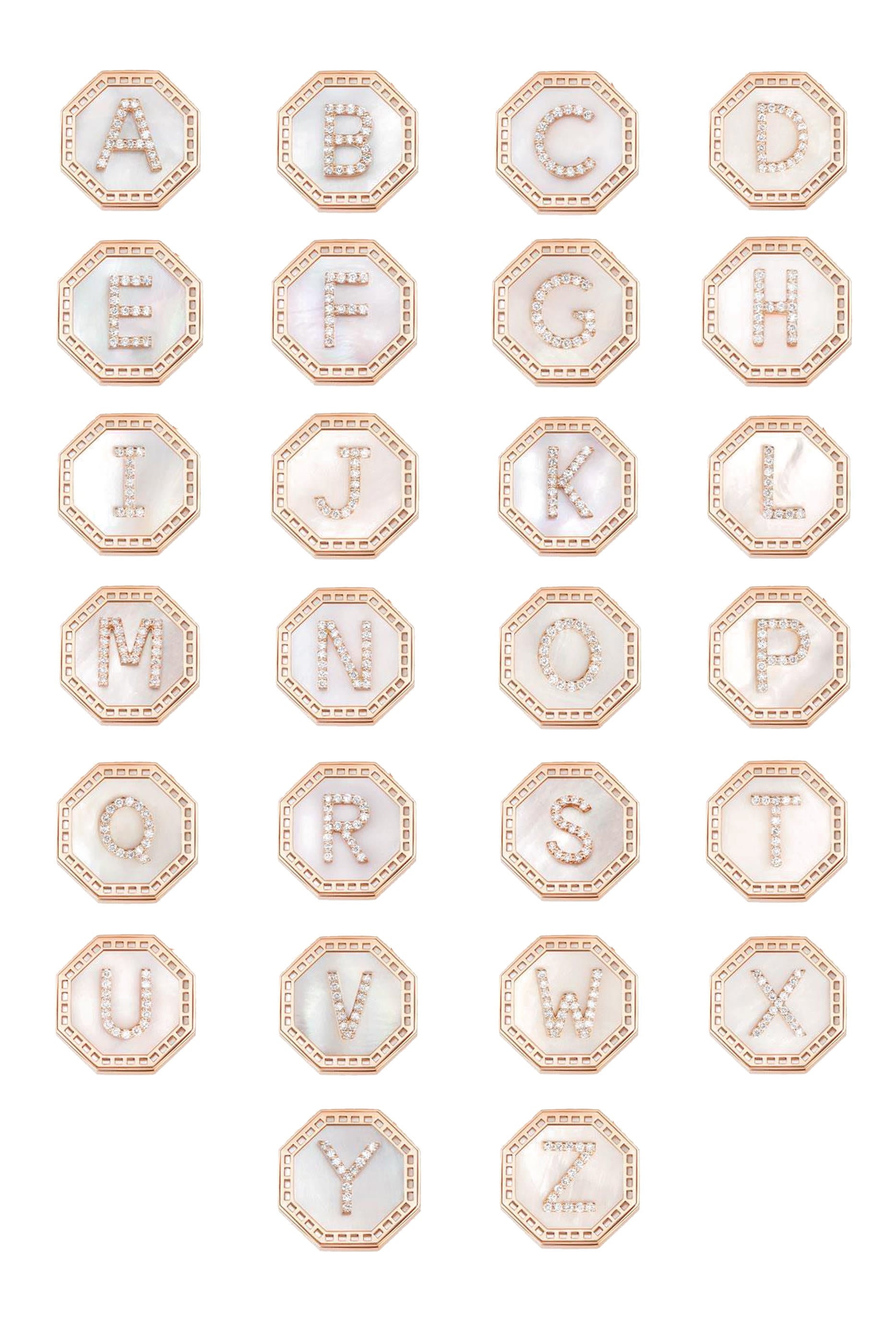  Harf Turath Letter A Pendant Necklace, 18k Rose Gold, Diamonds & Mother of Pearl