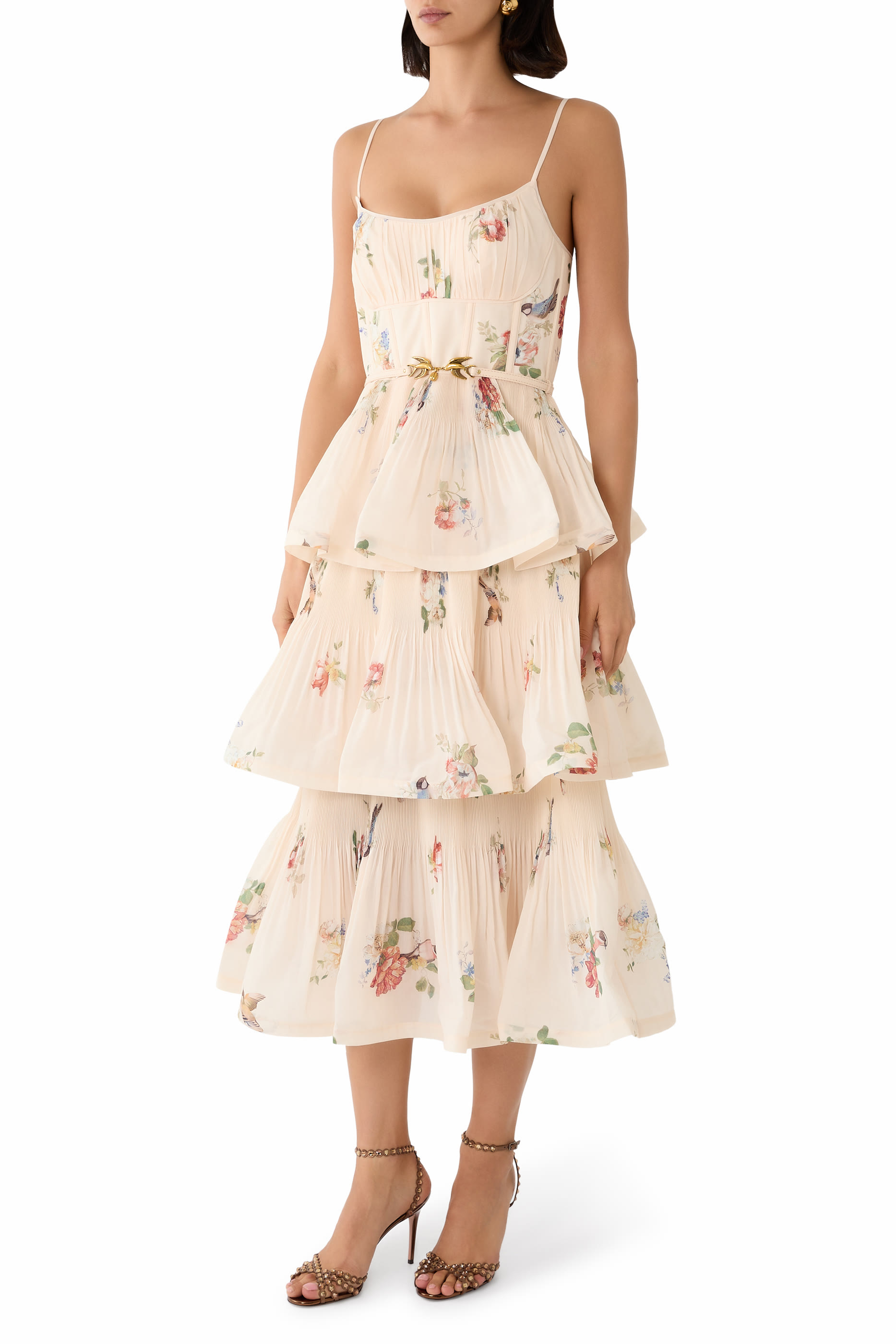 Pleated Tiered Midi Dress