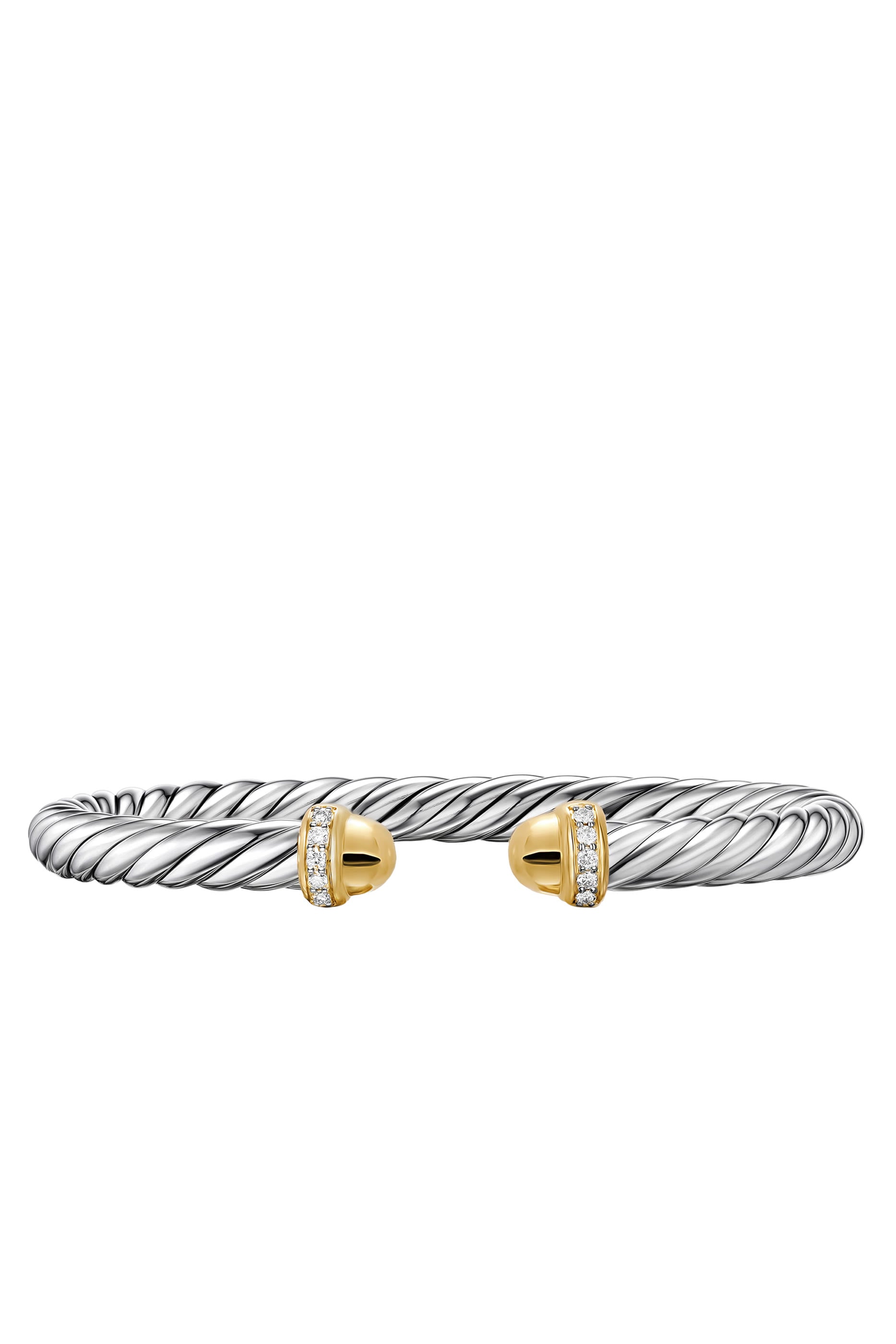  Cable Diamond Cable Flex Bangle,  Sterling Silver with 14K Yellow Gold & Pavé Set Diamonds