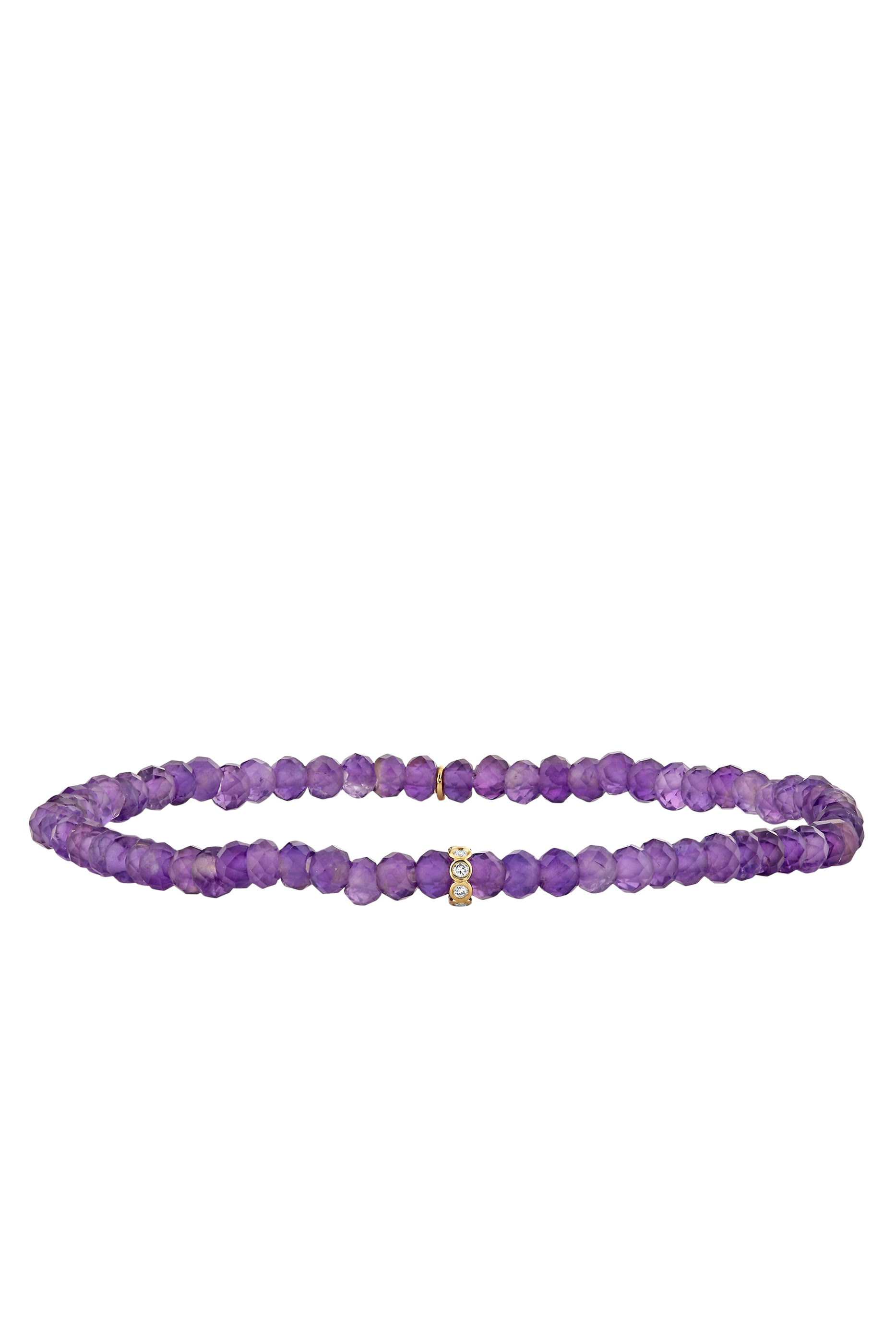Rondelle Beaded Bracelet, 14K Yellow Gold with Diamonds & Amethyst Beads