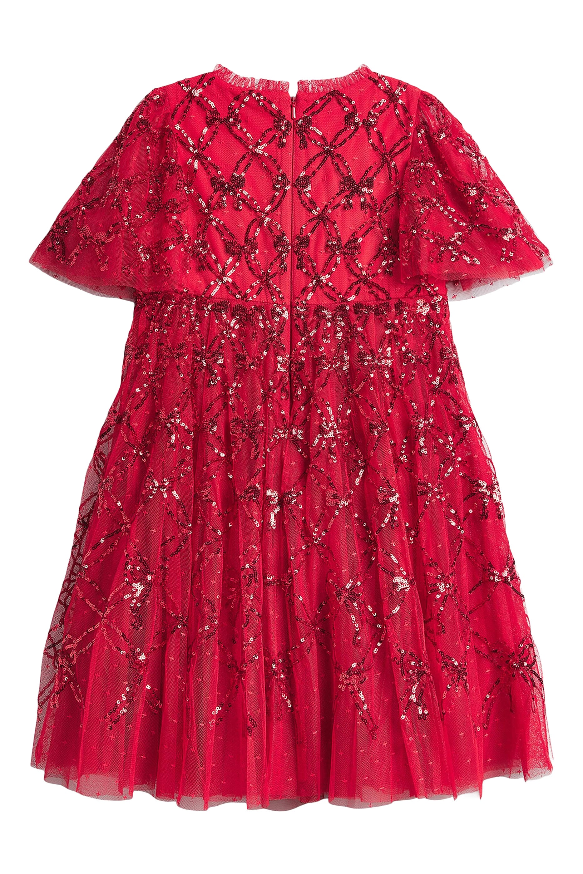 Kids Bow Lattice Short Sleeves Dress