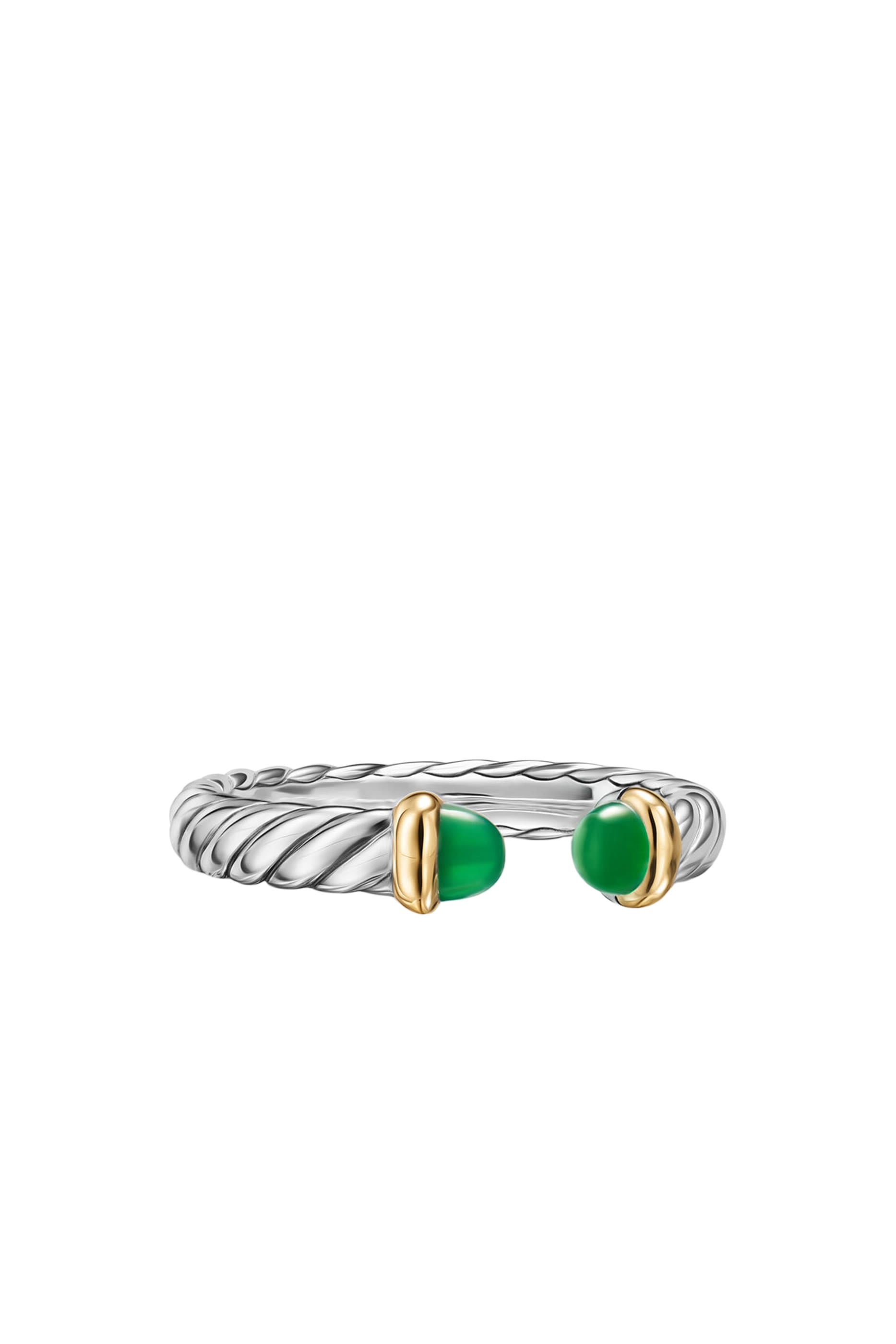 Petite Cable Open Ring, Sterling Silver, 14k Yellow Gold & Onyx