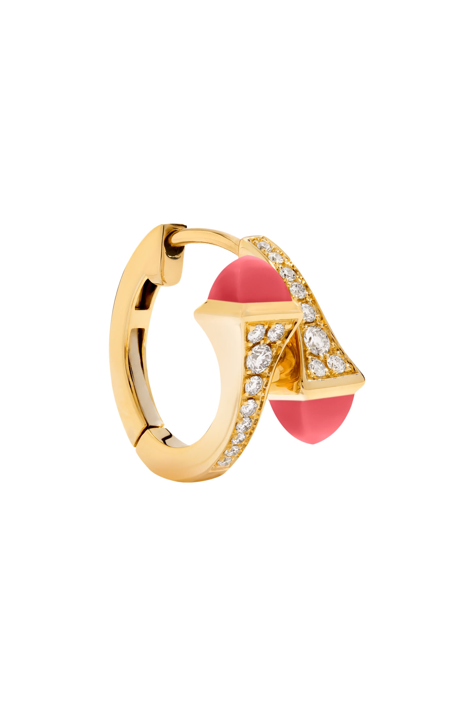 Cleo Huggie Earrings, 18k Yellow Gold with Pink Quartz & Diamonds