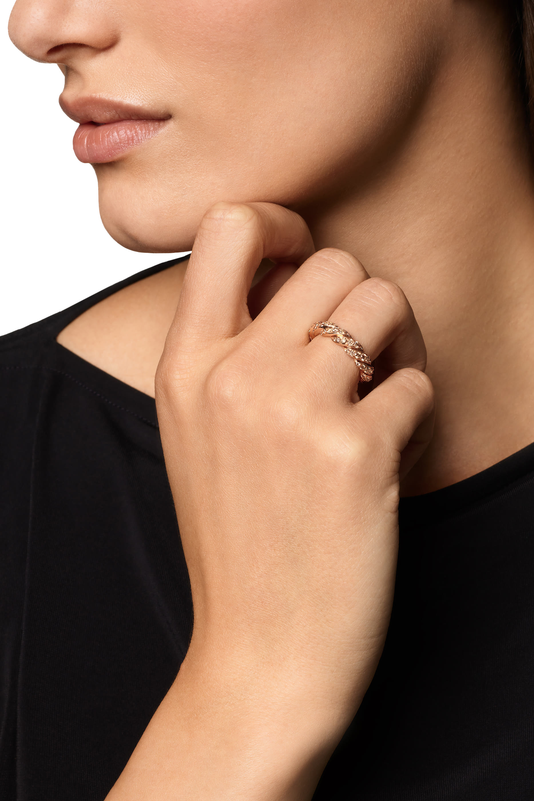 Sculpted Cable Flex Band Ring, 18k Rose Gold & Cognac Diamonds
