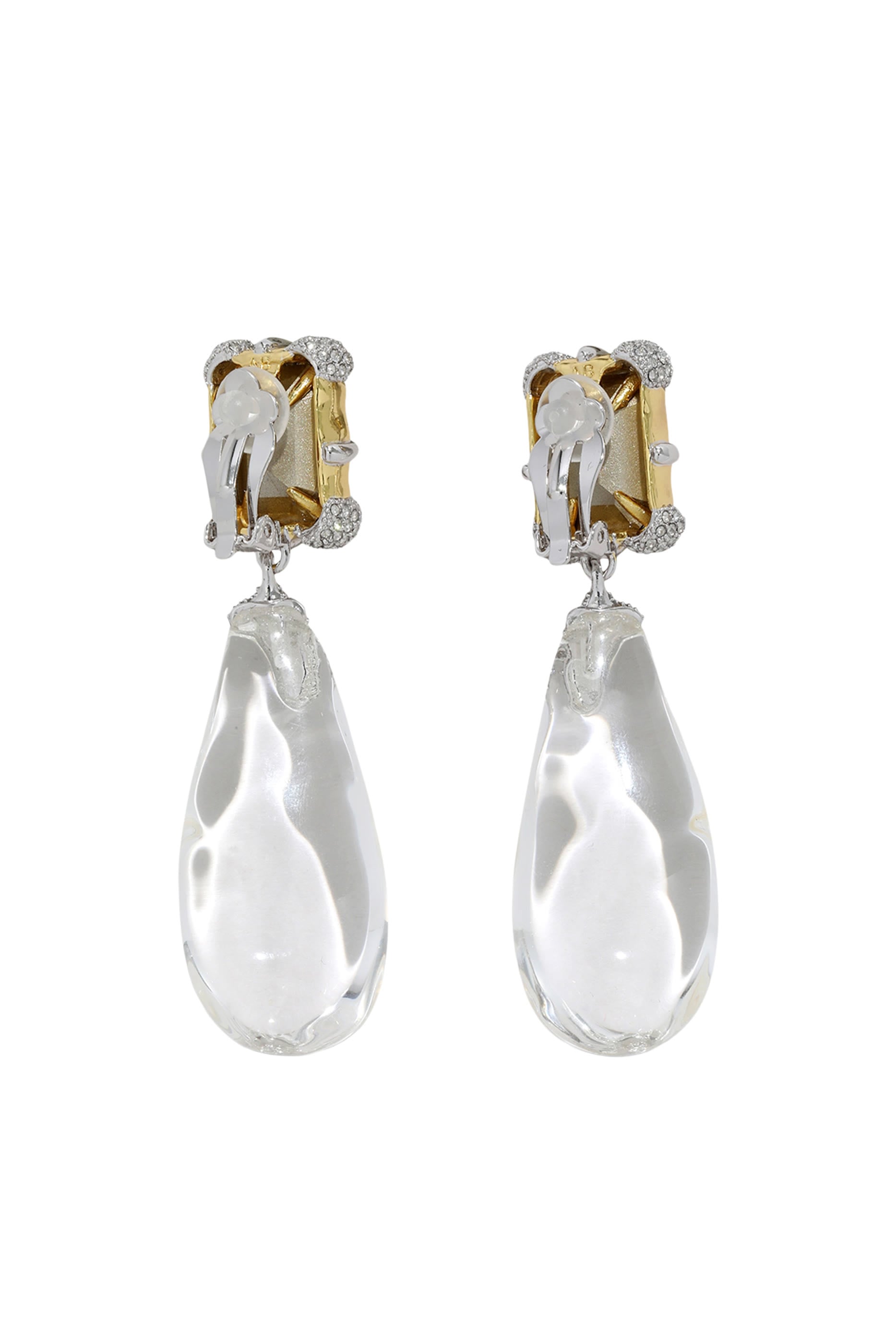 Lucite Baguette Teardrop Clip Earrings