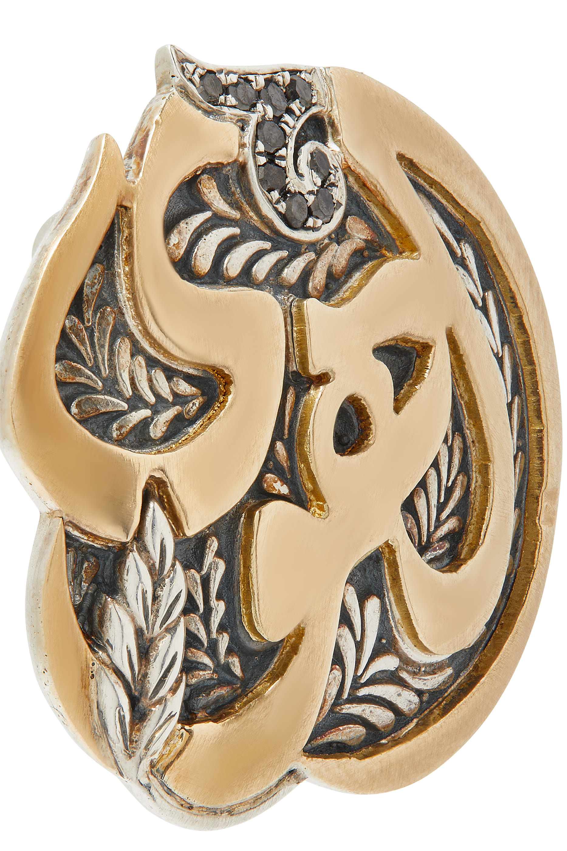 El Hawa Button Earrings, 18k Yellow Gold, Sterling Silver & Black Diamonds