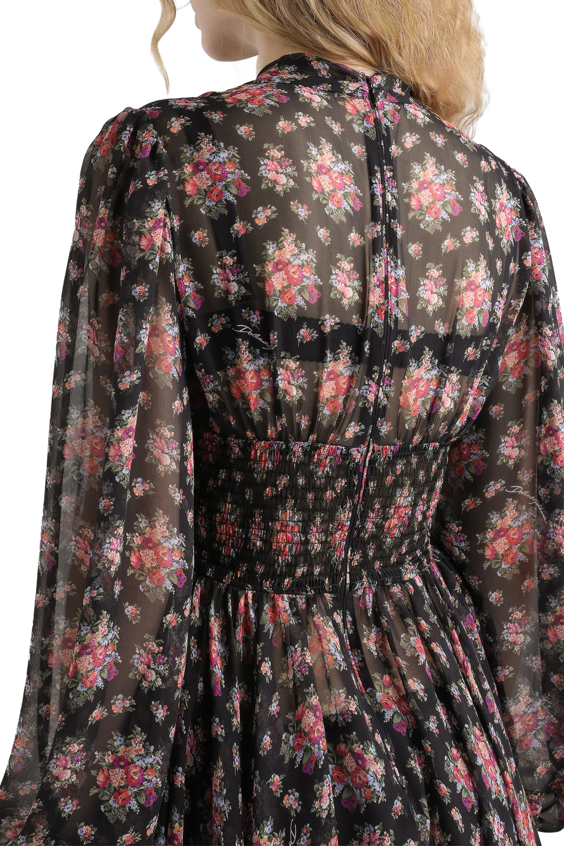 Small Flower Bouquets-Print Chiffon Dress
