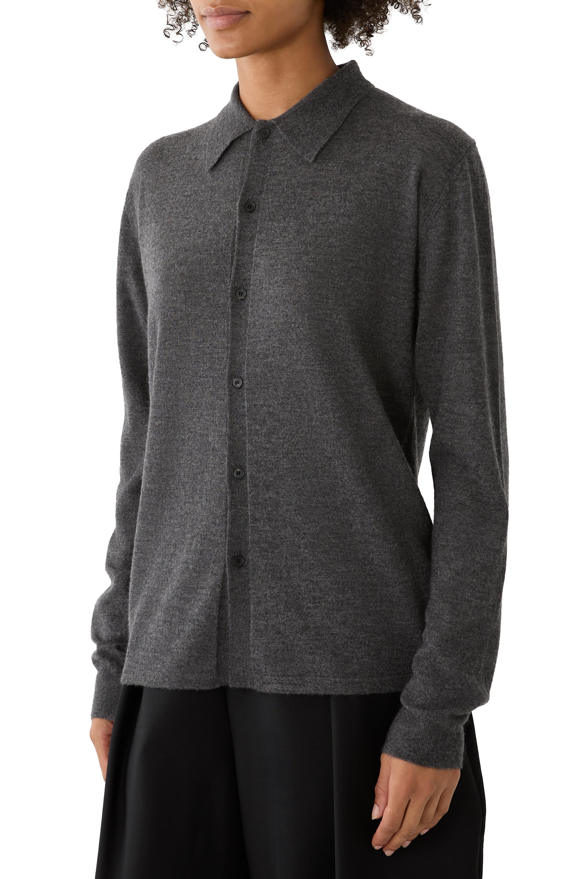 High-Gauge Soft Cashmere Knit Shirt Cardigan