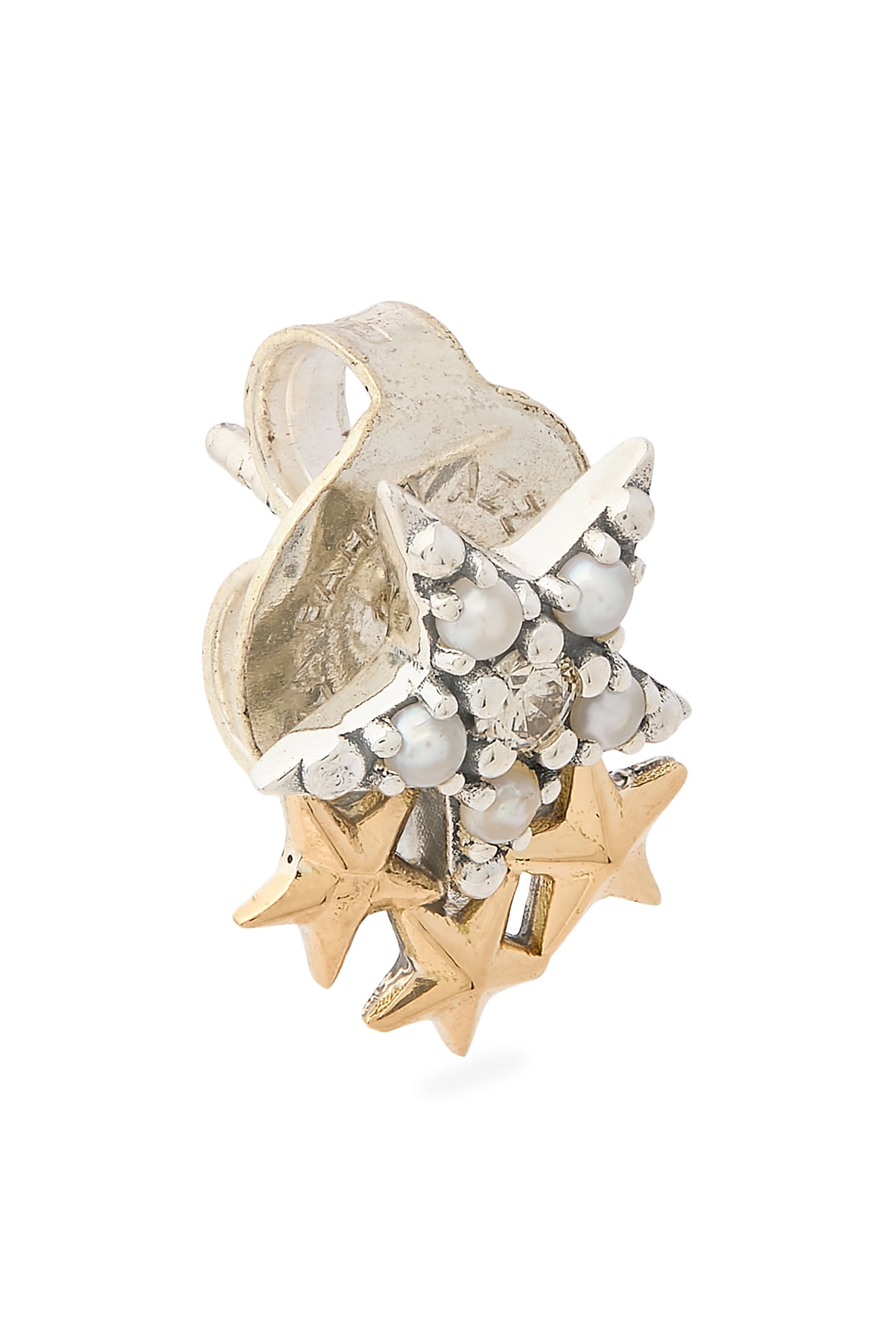 Soraya Constellation Star Earrings, 18K Gold with Sterling Silver, Pearls & Diamonds