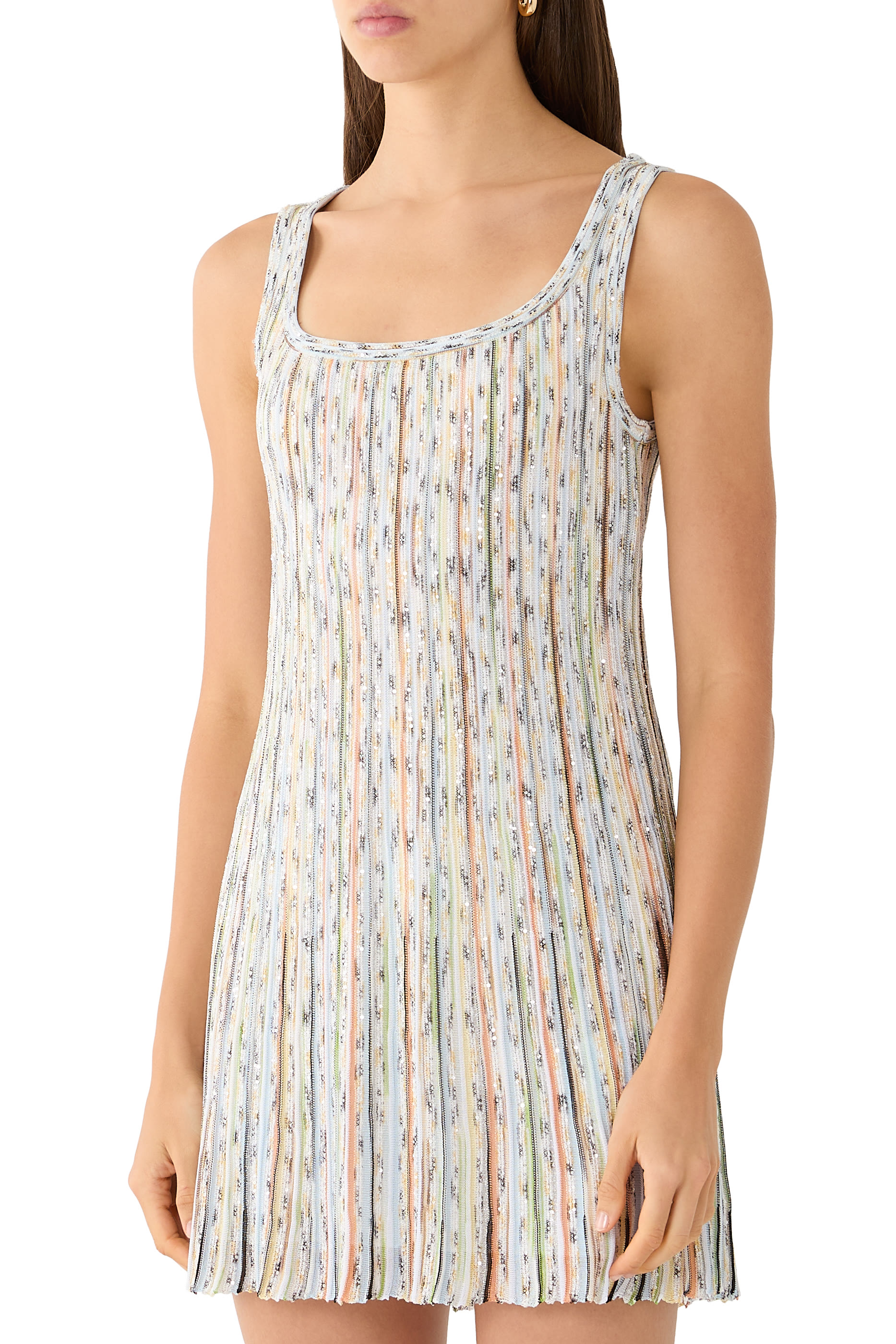 Partialized Knit Lurex Sleeveless Mini Dress