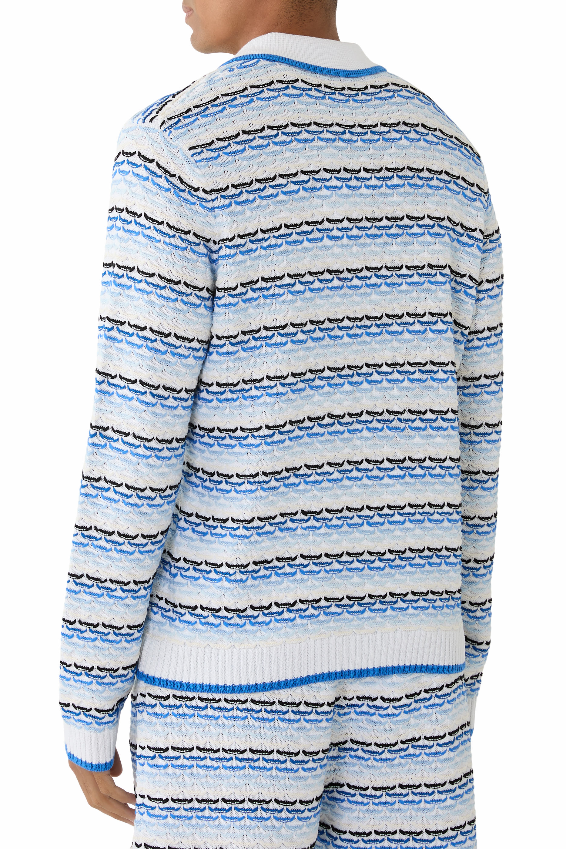  Tuck Stitch Long Sleeve Polo Shirt