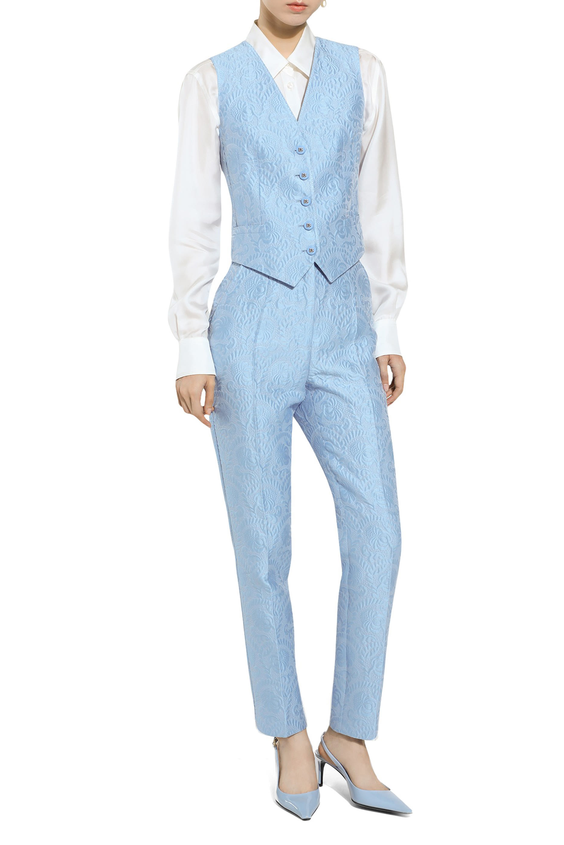 Tailored Floral Quilted Jacquard Pants
