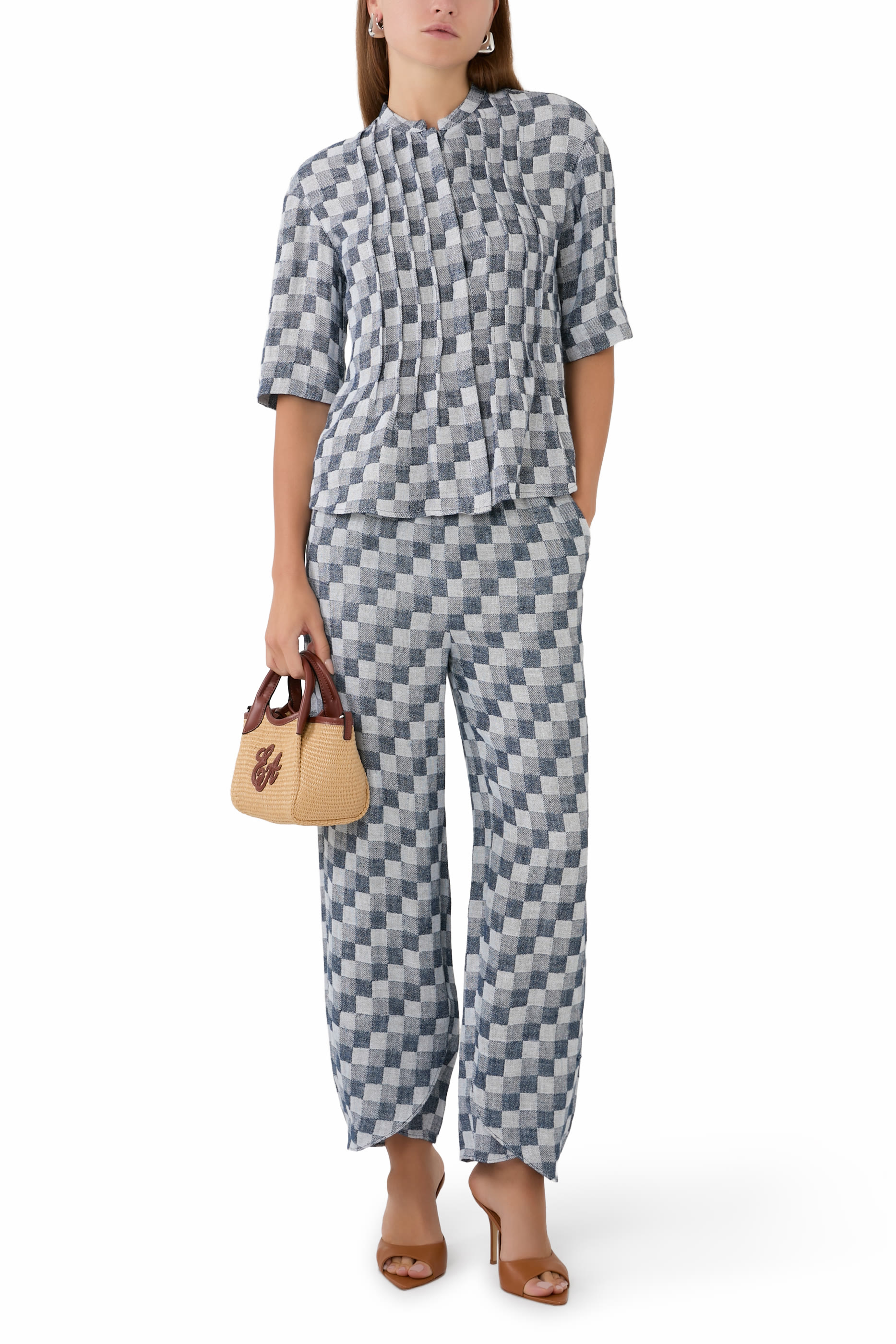 Check Linen Gauze Top