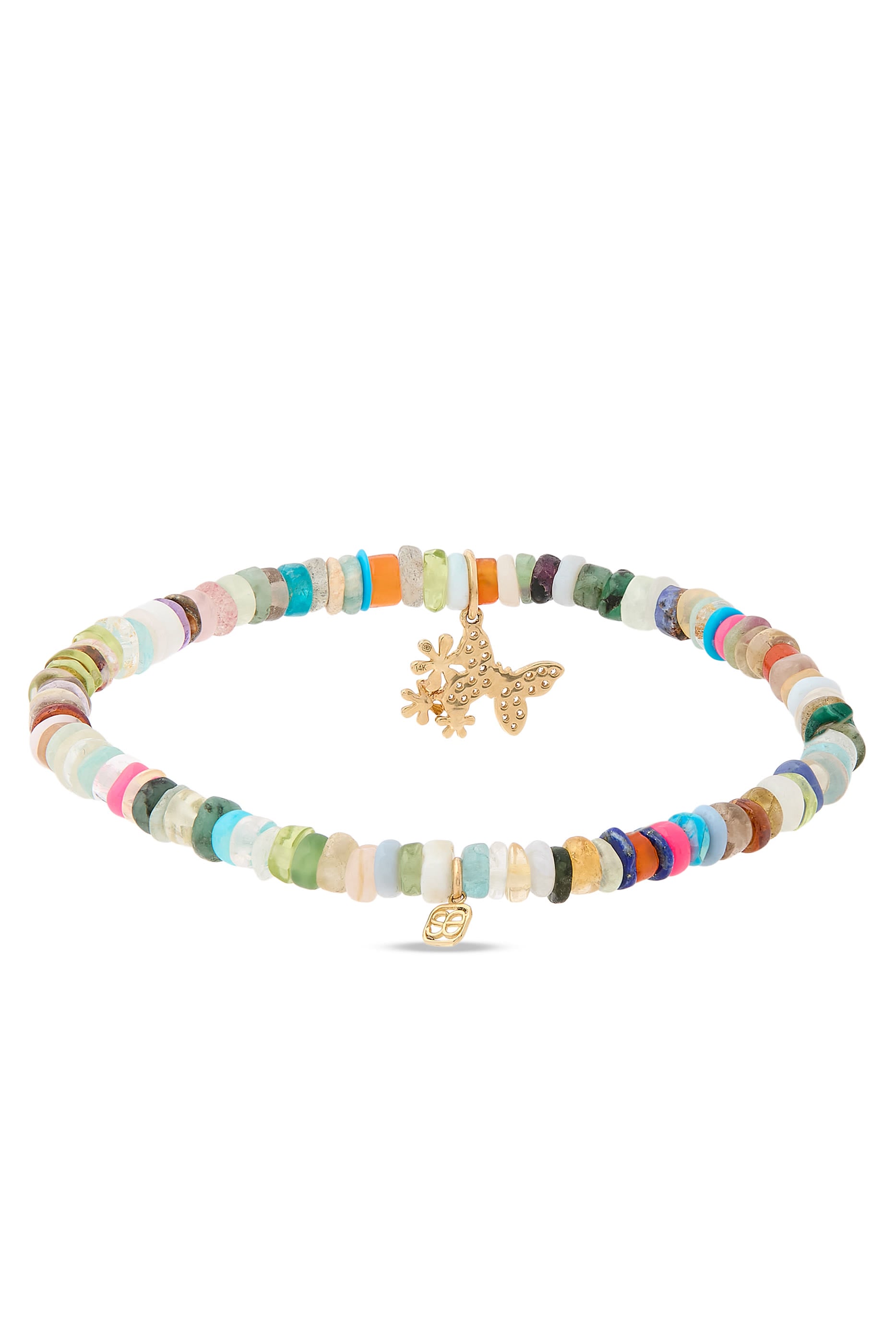 Butterfly Daisy Cluster Charm Rainbow Heishi Bracelet, 14K Yellow Gold, Diamonds & Heishi Beads