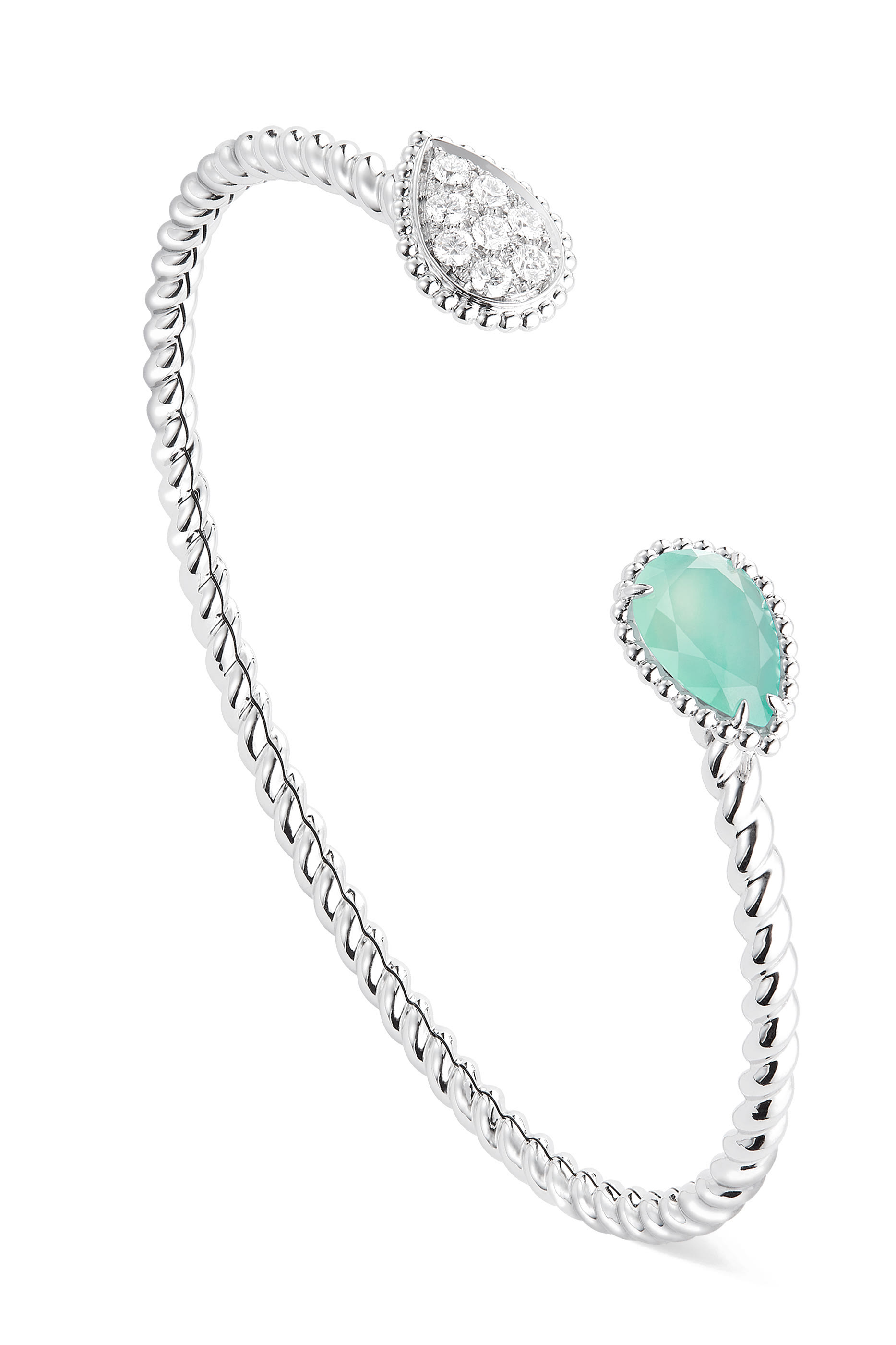 Serpent Boh&egrave;me Double Motif Bracelet, Set With An Aquaprase, Paved With Diamonds, 18k White Gold