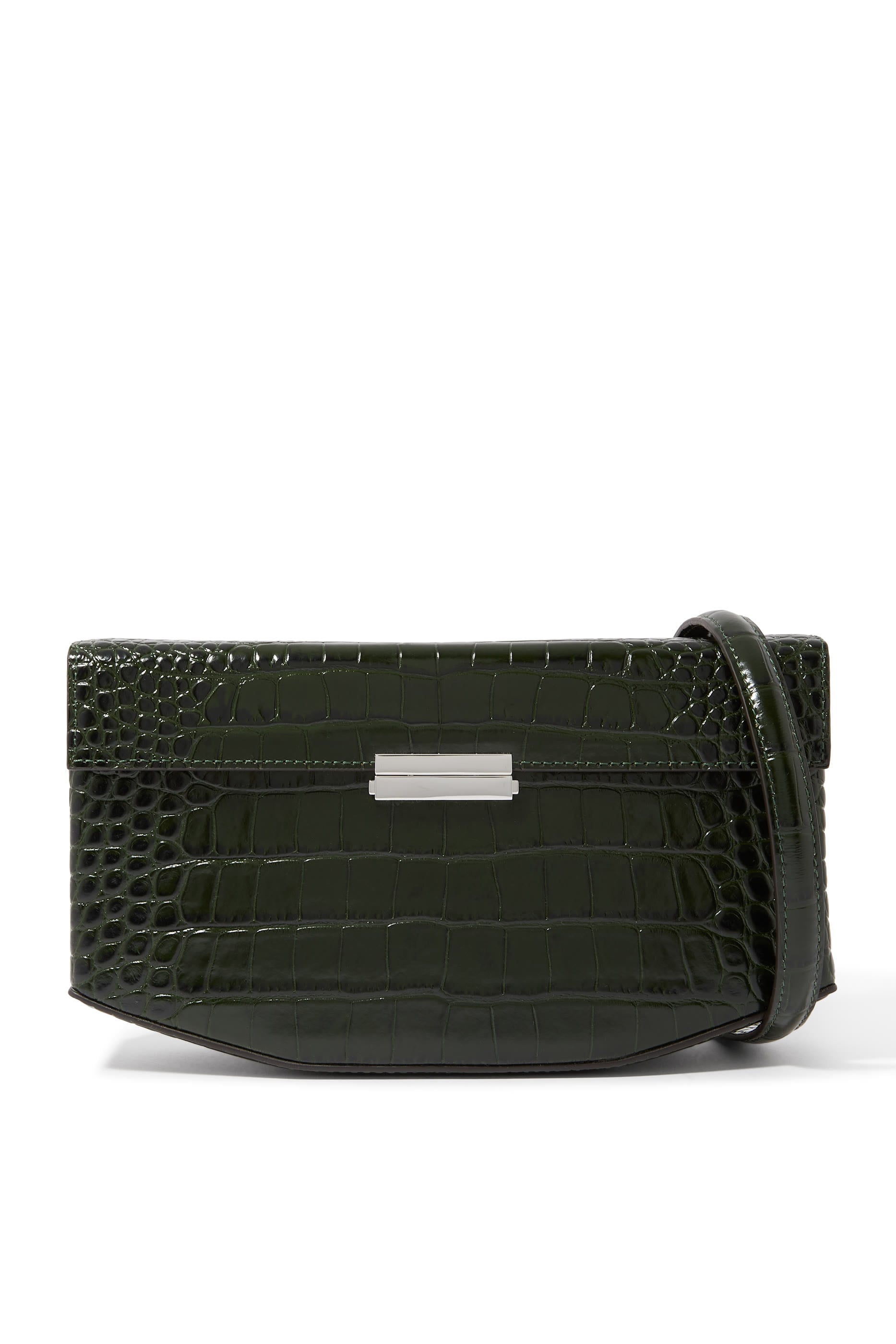Clip Croco-Embossed Shoulder Bag
