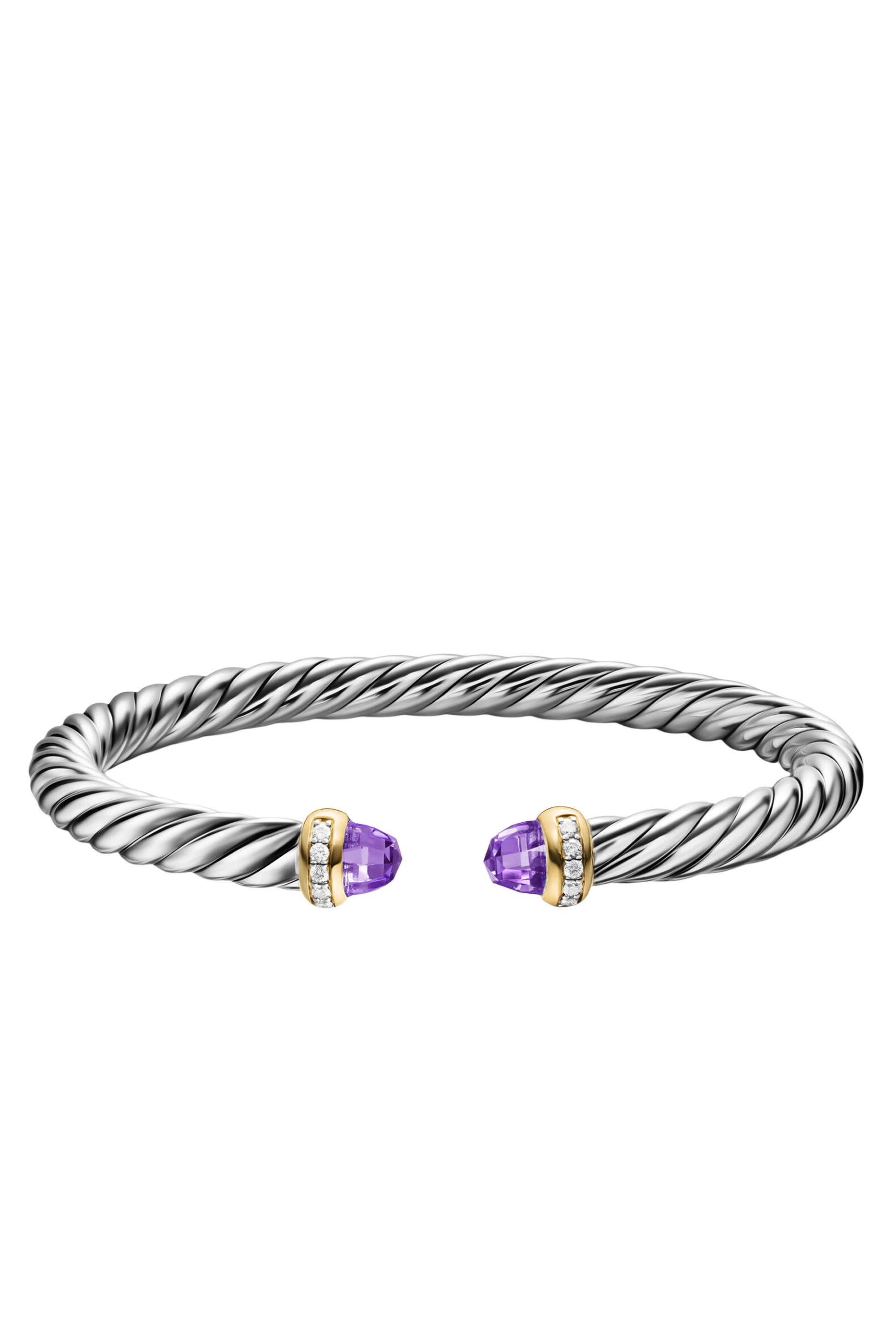 Cable Flex® Bracelet, Sterling Silver with 14K Yellow Gold, Amethyst & Diamonds