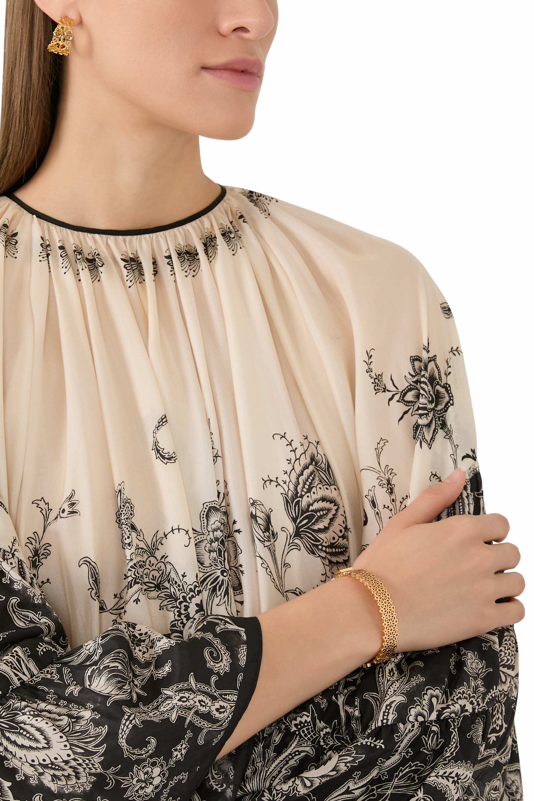 Spade Flower Lace Thin Bangle, Plated Metal, Steel & Cubic Zirconia