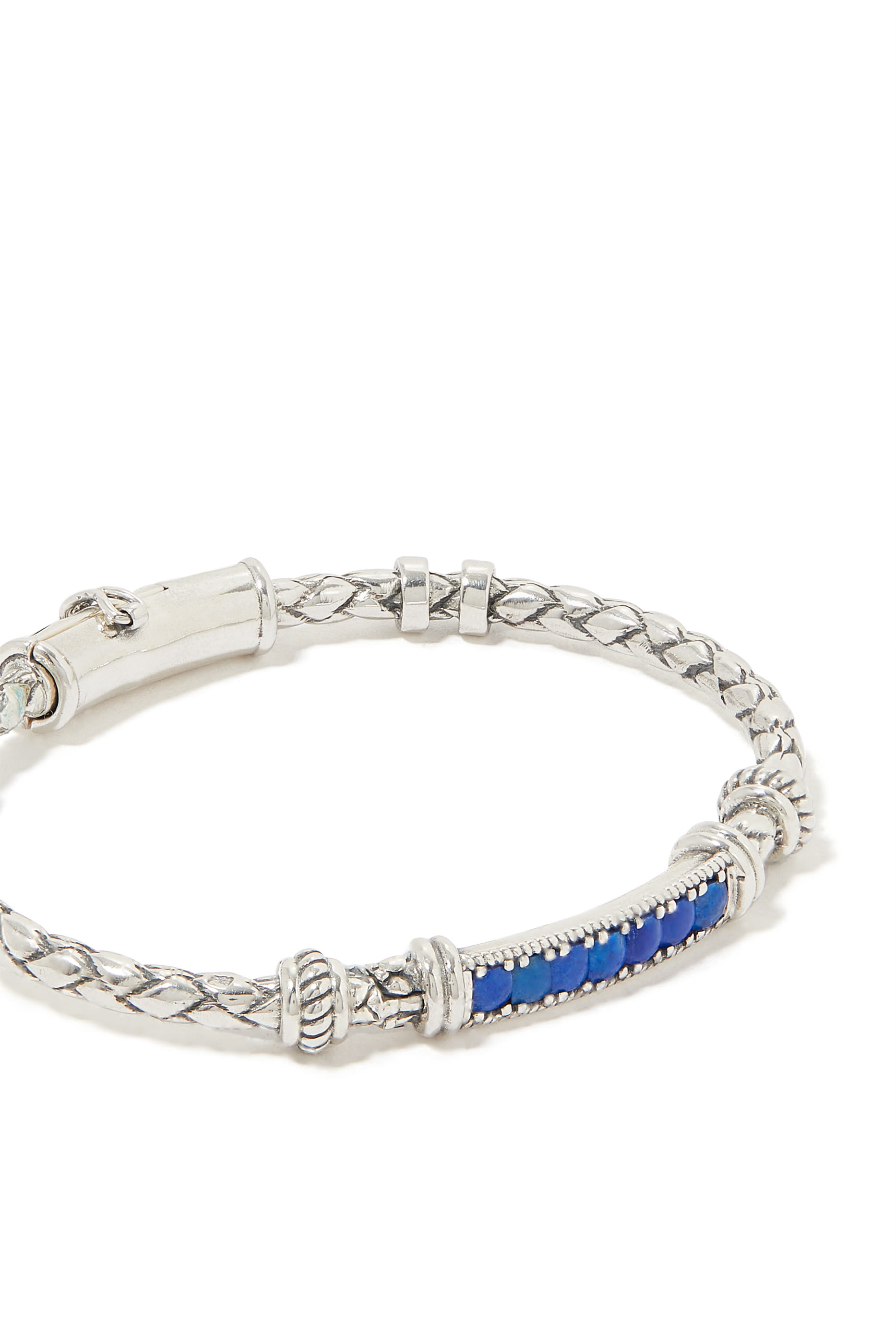 Single Braided Bangle, Silver & Lapis Lazuli