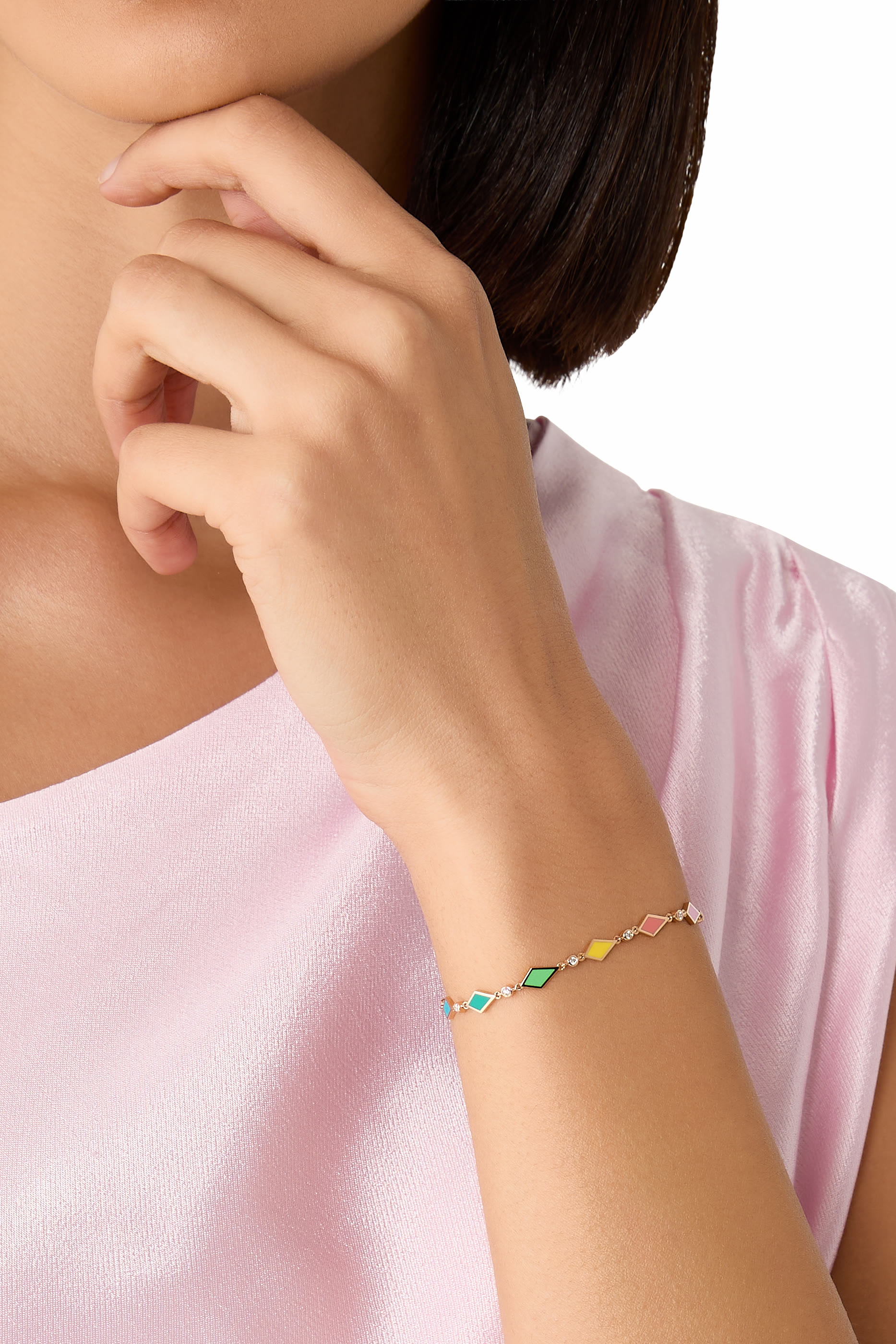  Mosaic Bracelet, 18K Rose Gold with Diamonds & Enamel