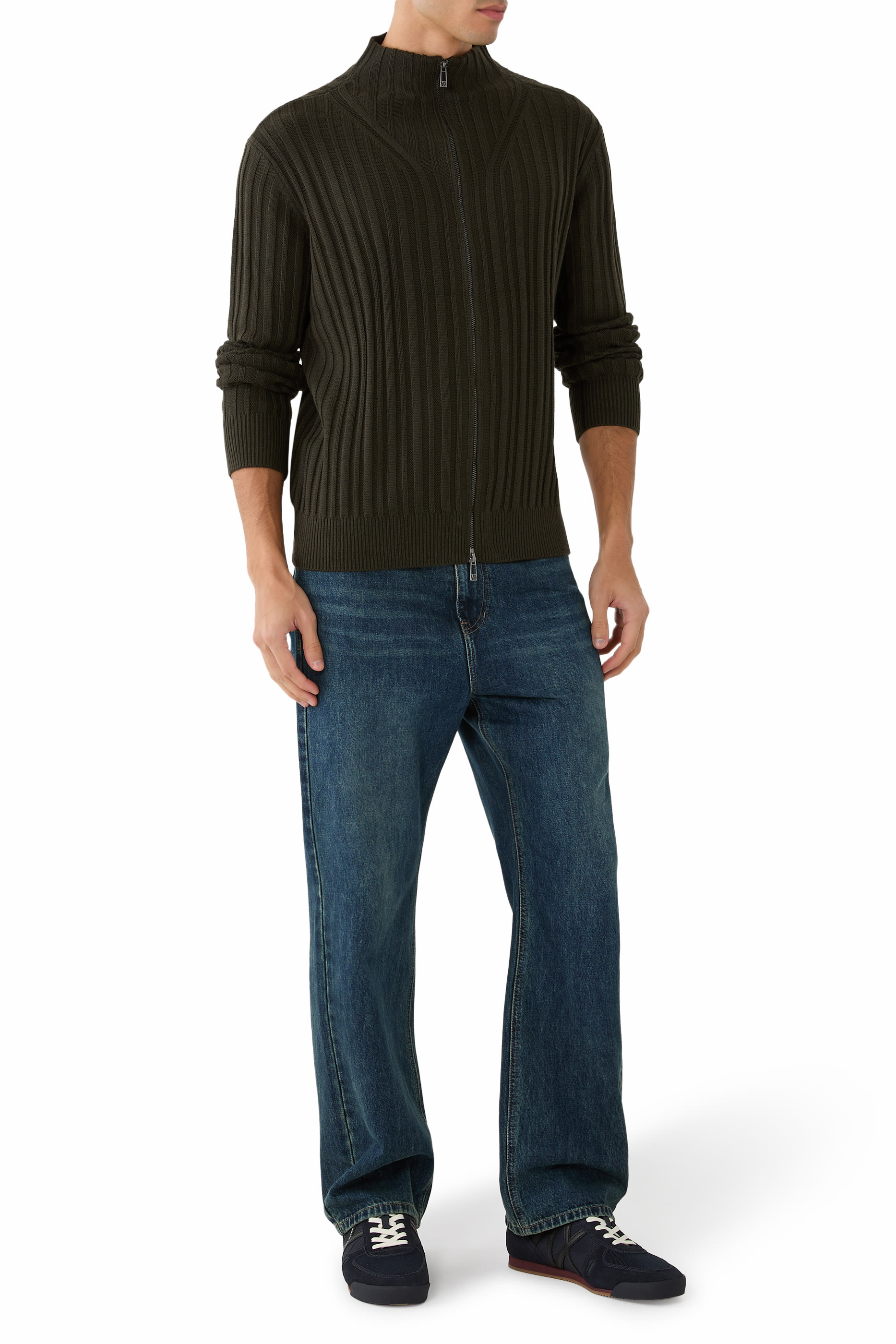 Zip-Up Ribbed Cardigan